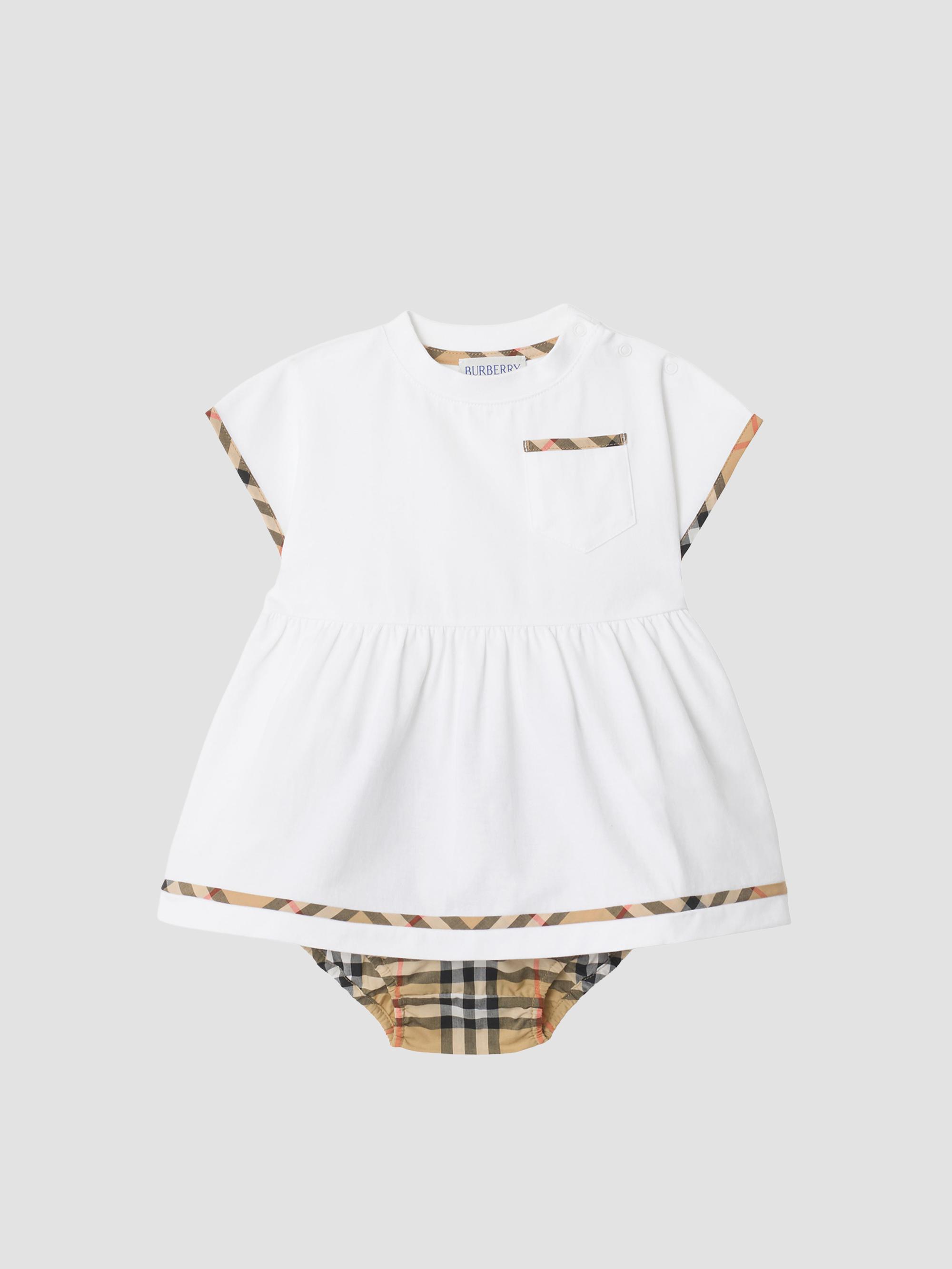 Burberry Baby Girl's Check-Trim Cotton Dress & Bloomers Set - White 3 Months