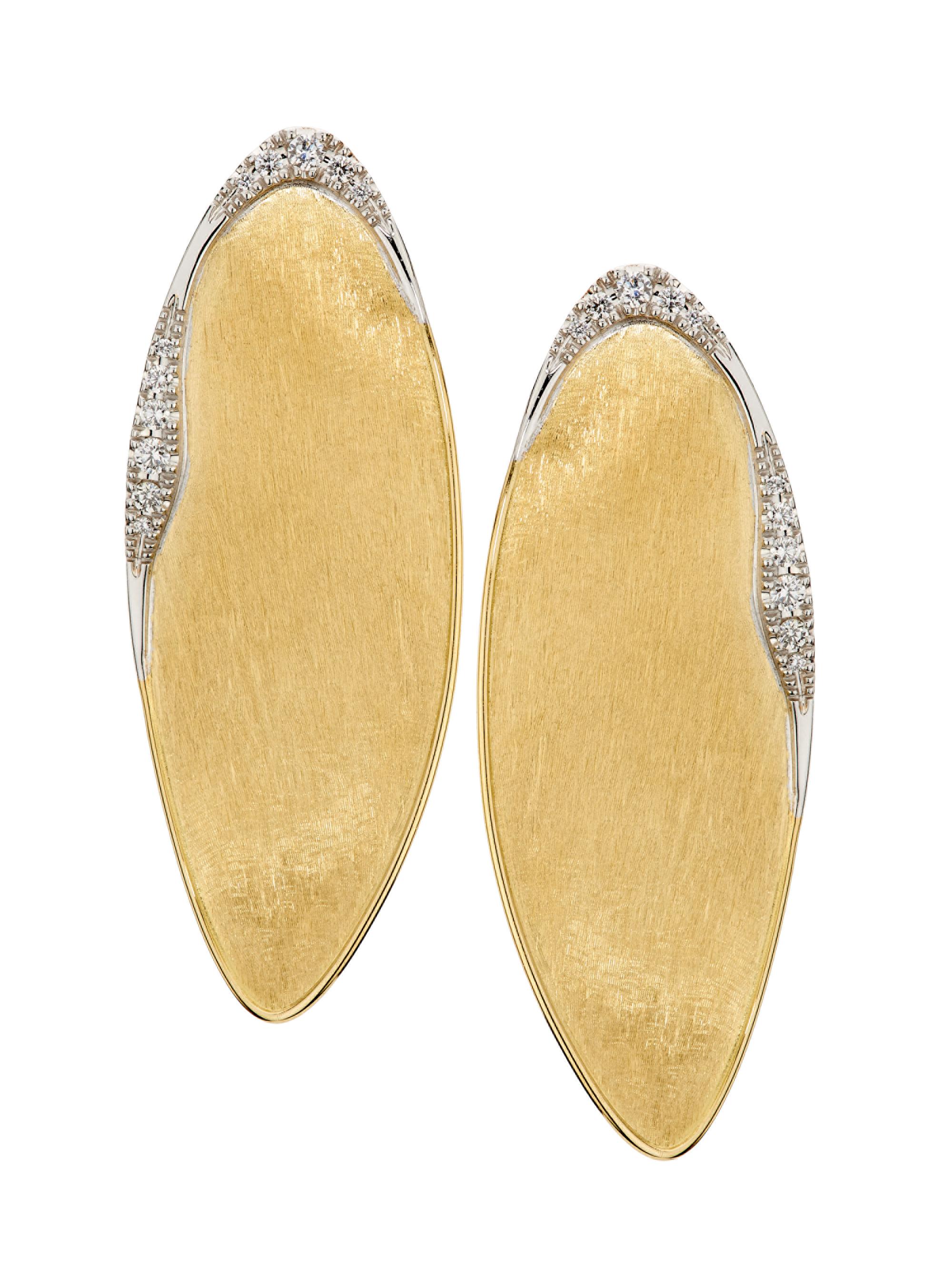 Marco Bicego Women's Lunaria Twist Two-Tone 18K Gold & 0.53 TCW Diamond Elongated Oval Stud Earrings - Yellow Gold