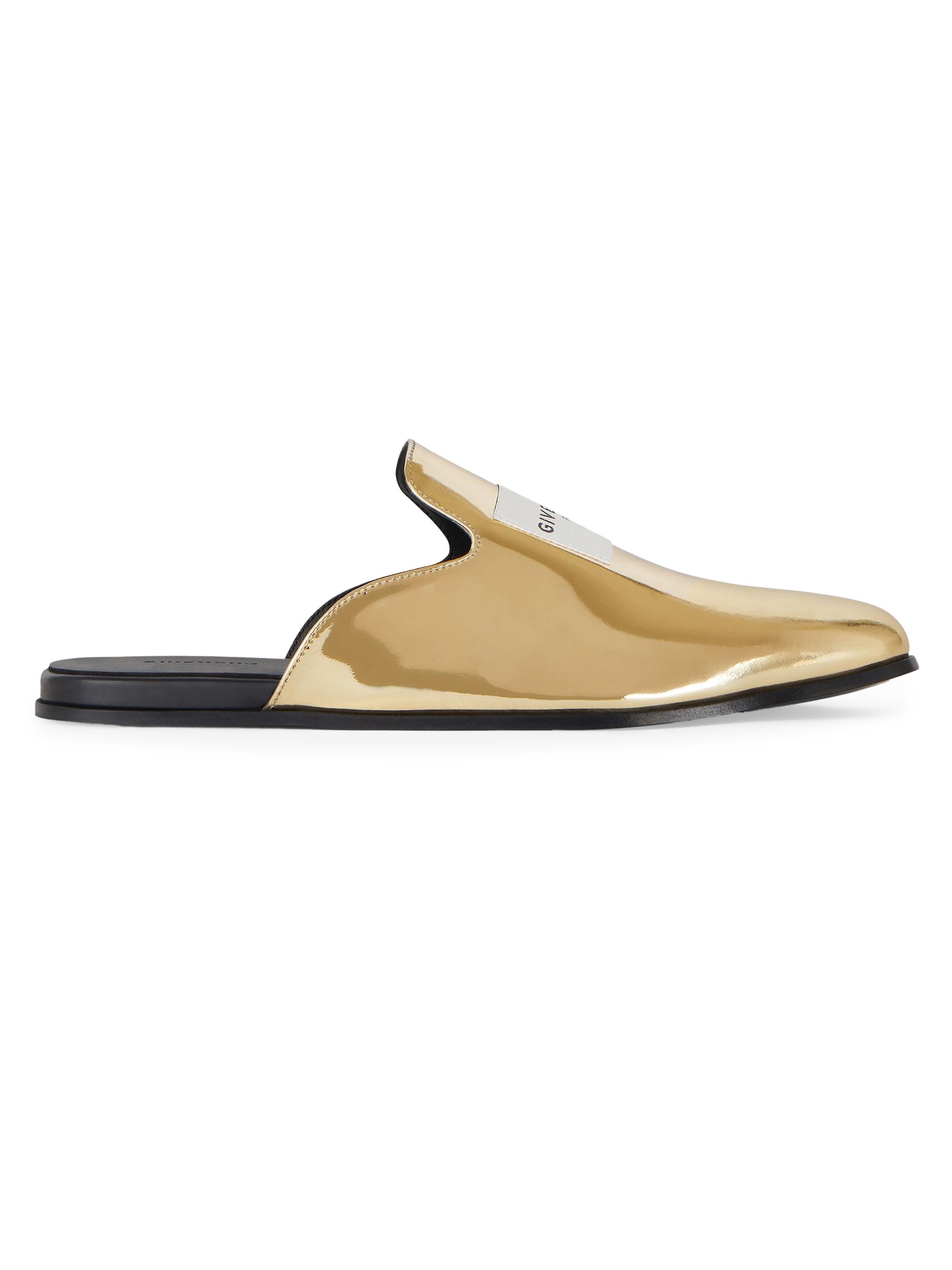 Givenchy Women's Label Flat Mules in Mirror Effect Leather - Golden