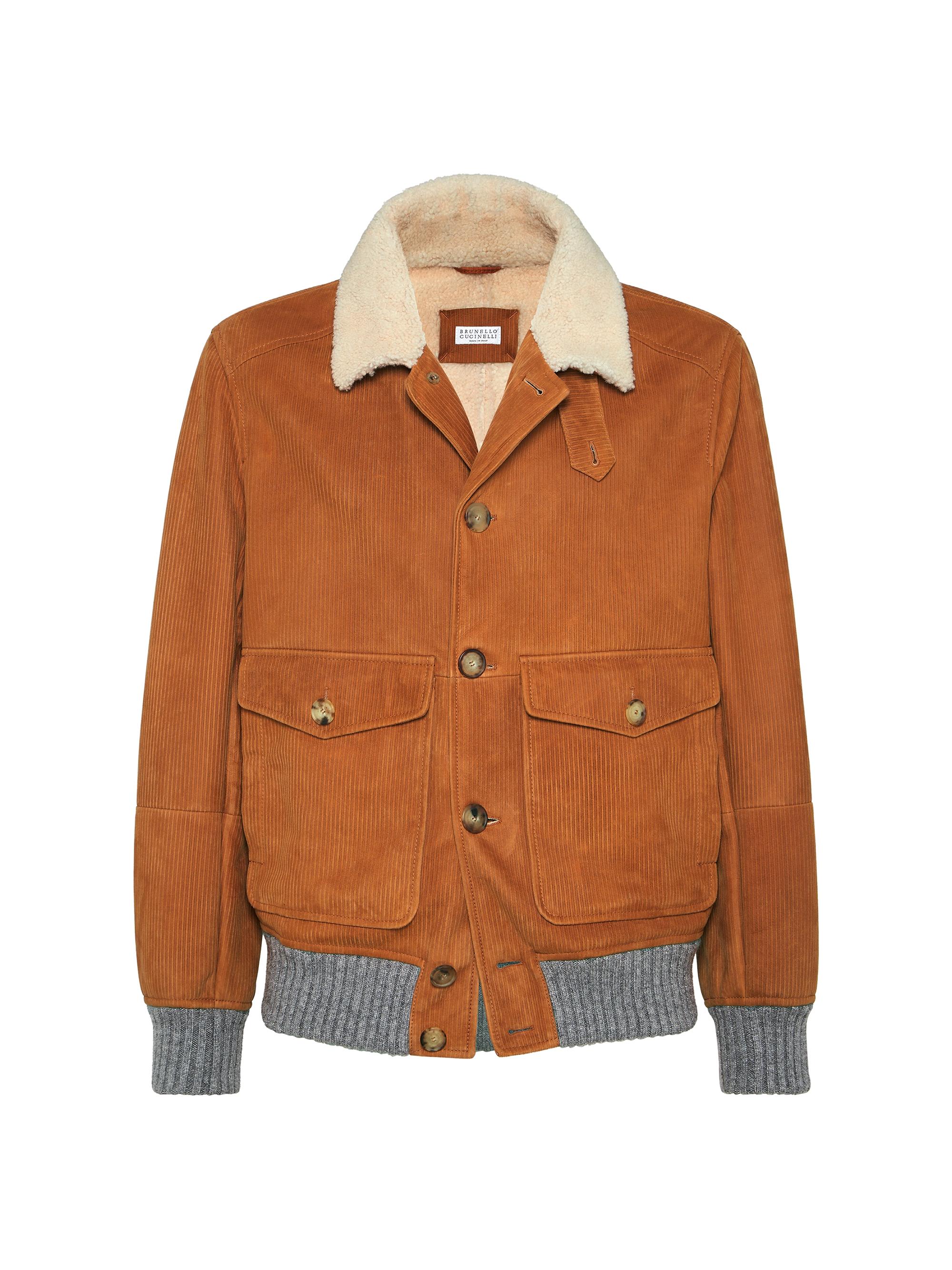 Brunello Cucinelli Corduroy Effect Suede Shearling Aviator Jacket