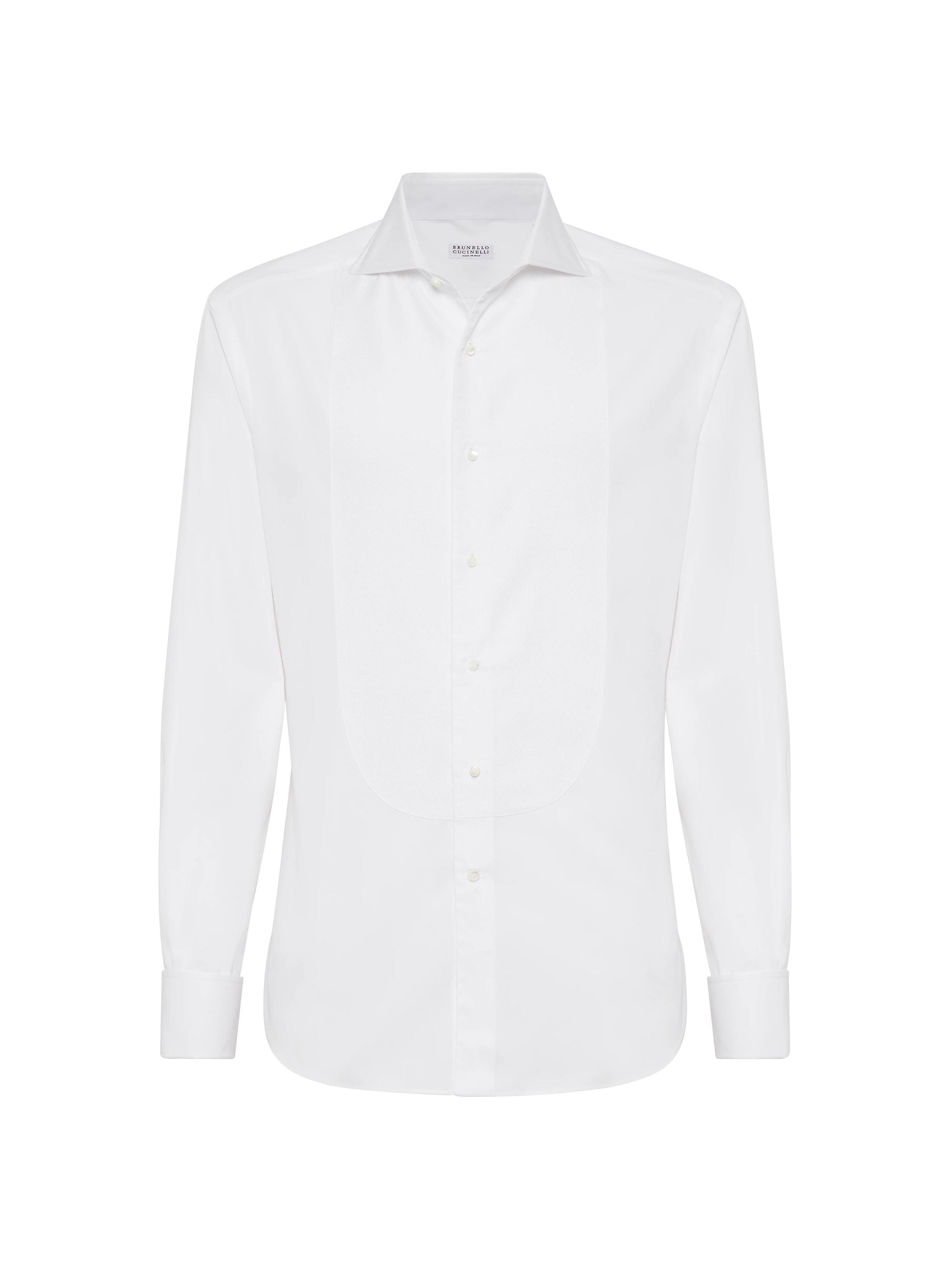 Brunello Cucinelli Men's Sea Island Cotton Twill Slim Fit Tuxedo Shirt with Pleated Bib - Off White