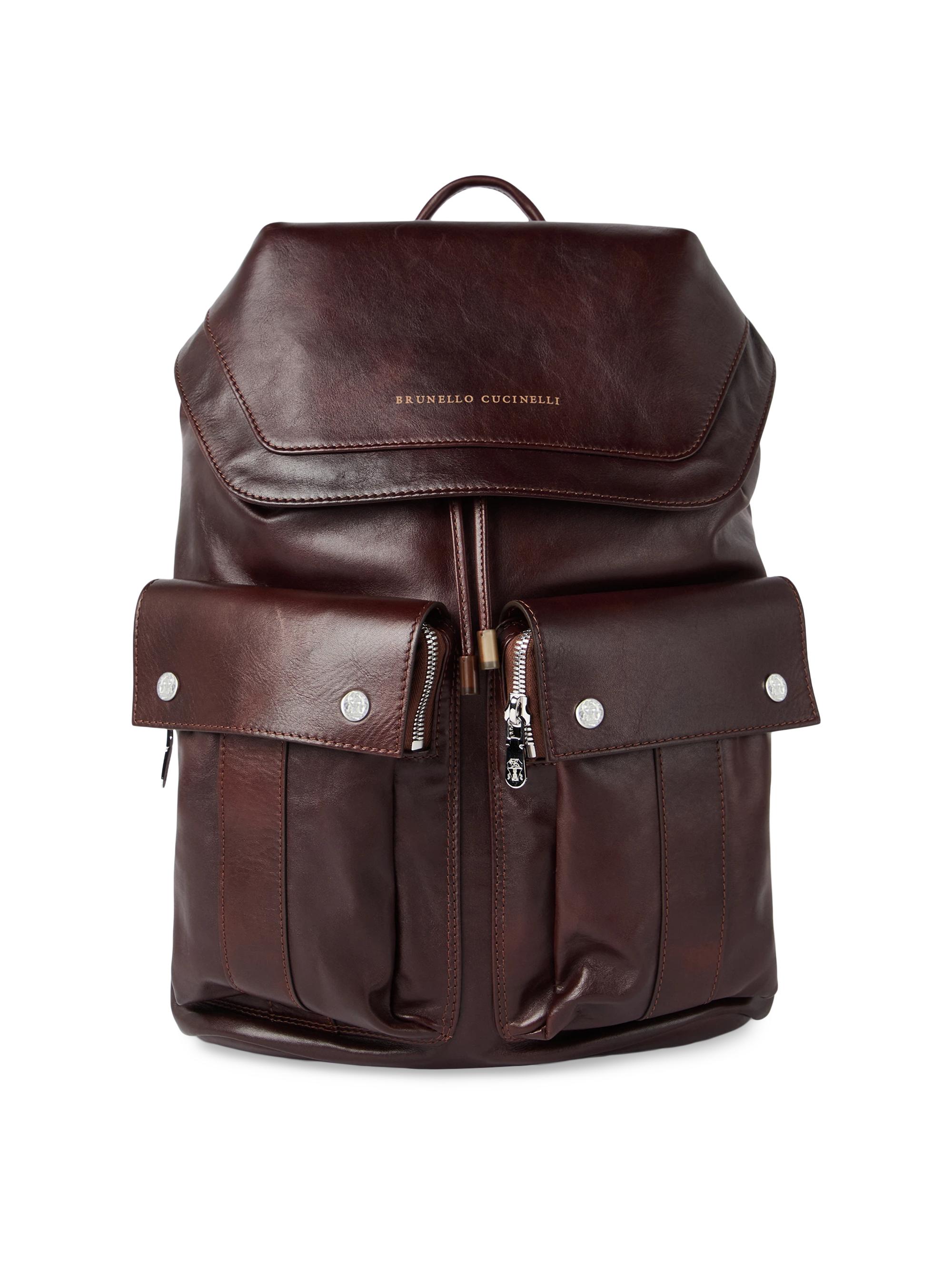Brunello Cucinelli Men's Calfskin Leisure Backpack - Burgundy