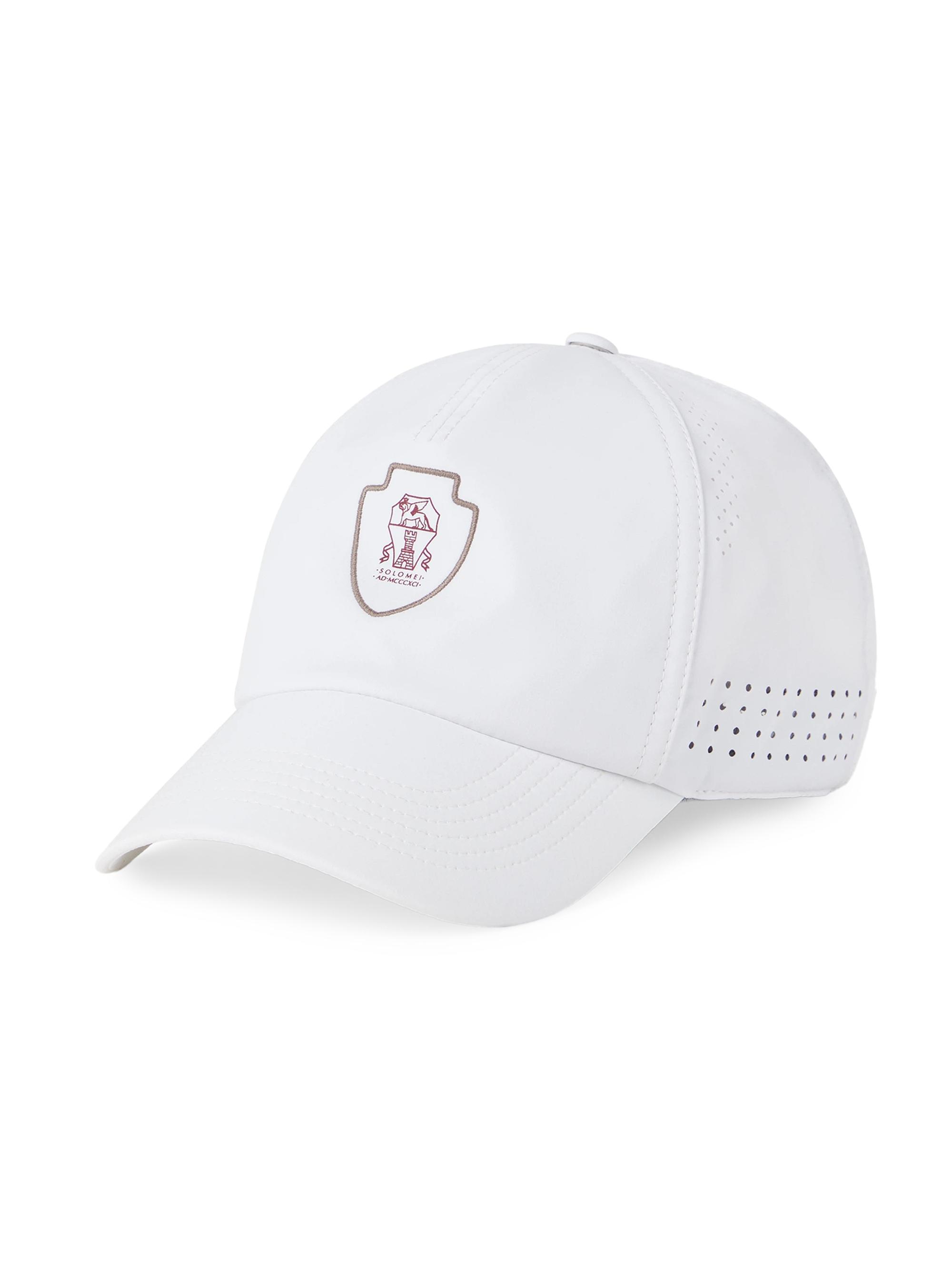 Brunello Cucinelli Men's Stretch Nylon Baseball Cap with Logo - White