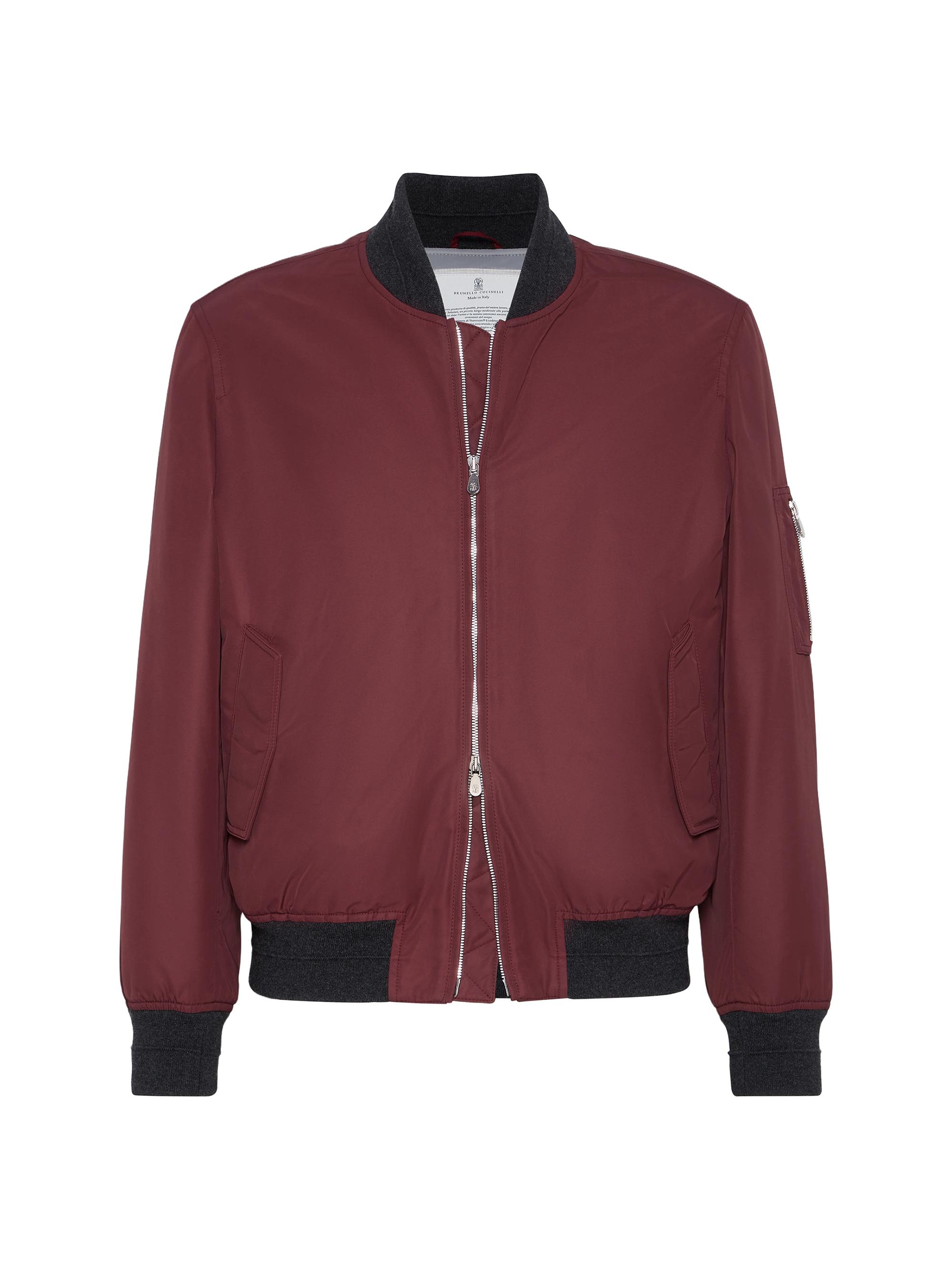 Brunello Cucinelli Men's Techno Satin Bomber Jacket with Thermore Padding - Amaranth Red