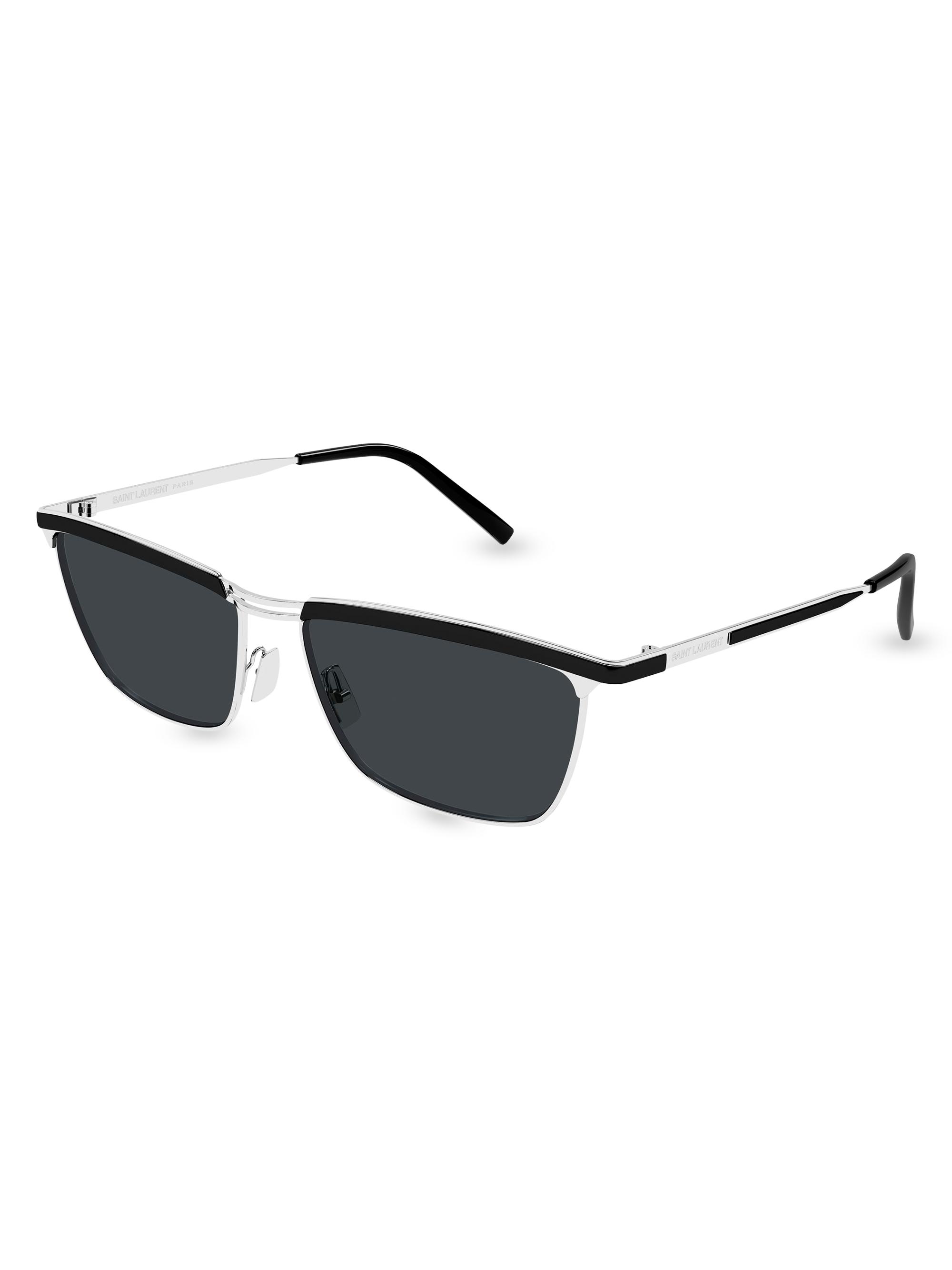 Saint Laurent Men's 57MM Rectangular Sunglasses - Silver Black