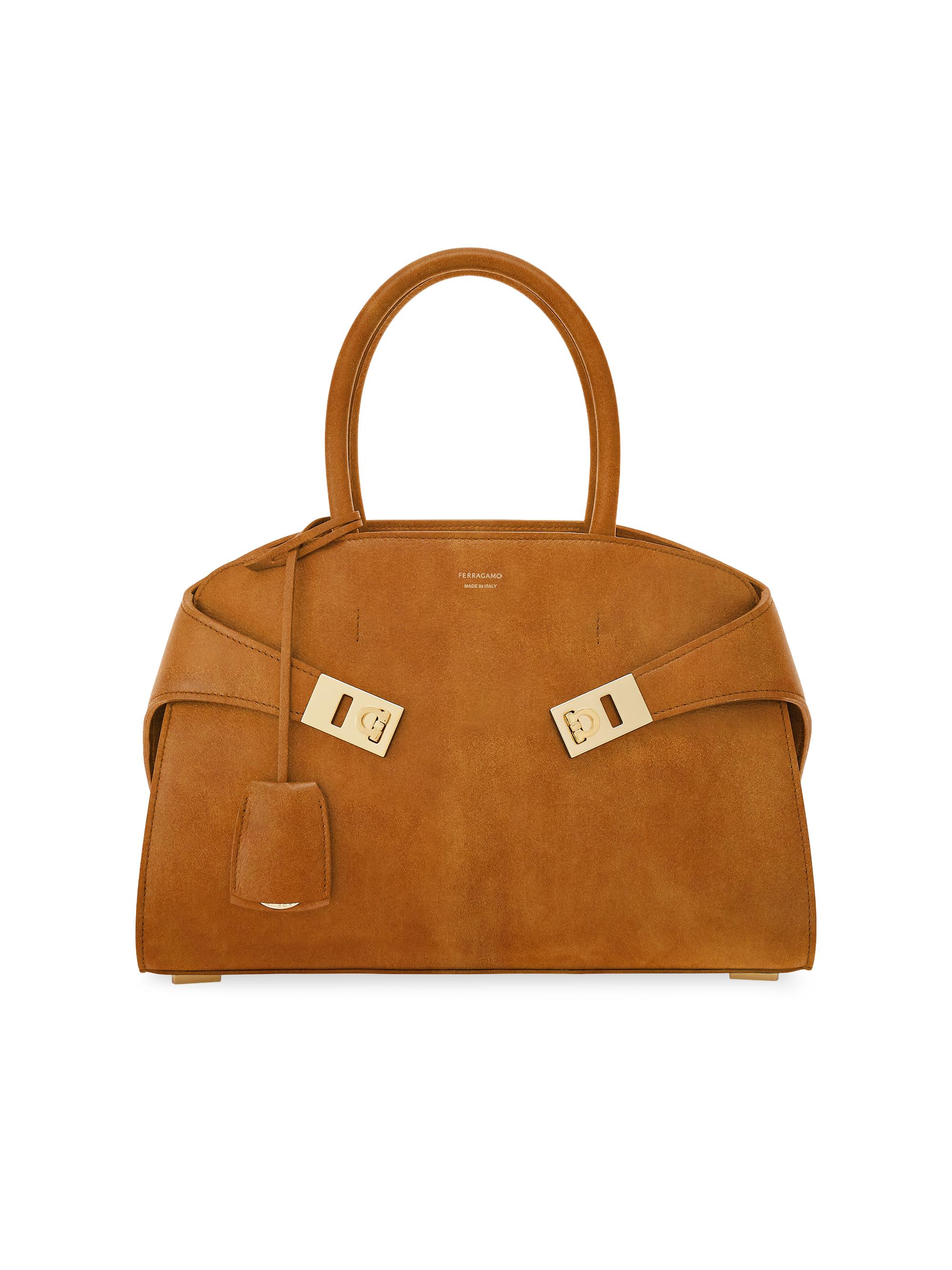 FERRAGAMO Women's Hug Suede Gancini Buckle Bag - Naturale