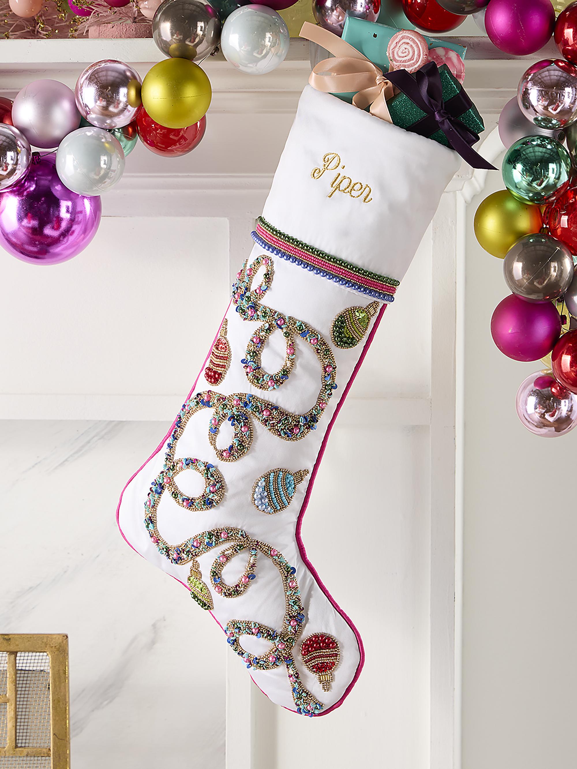 Kim Seybert Merriment Beaded Christmas Stocking - White Multi