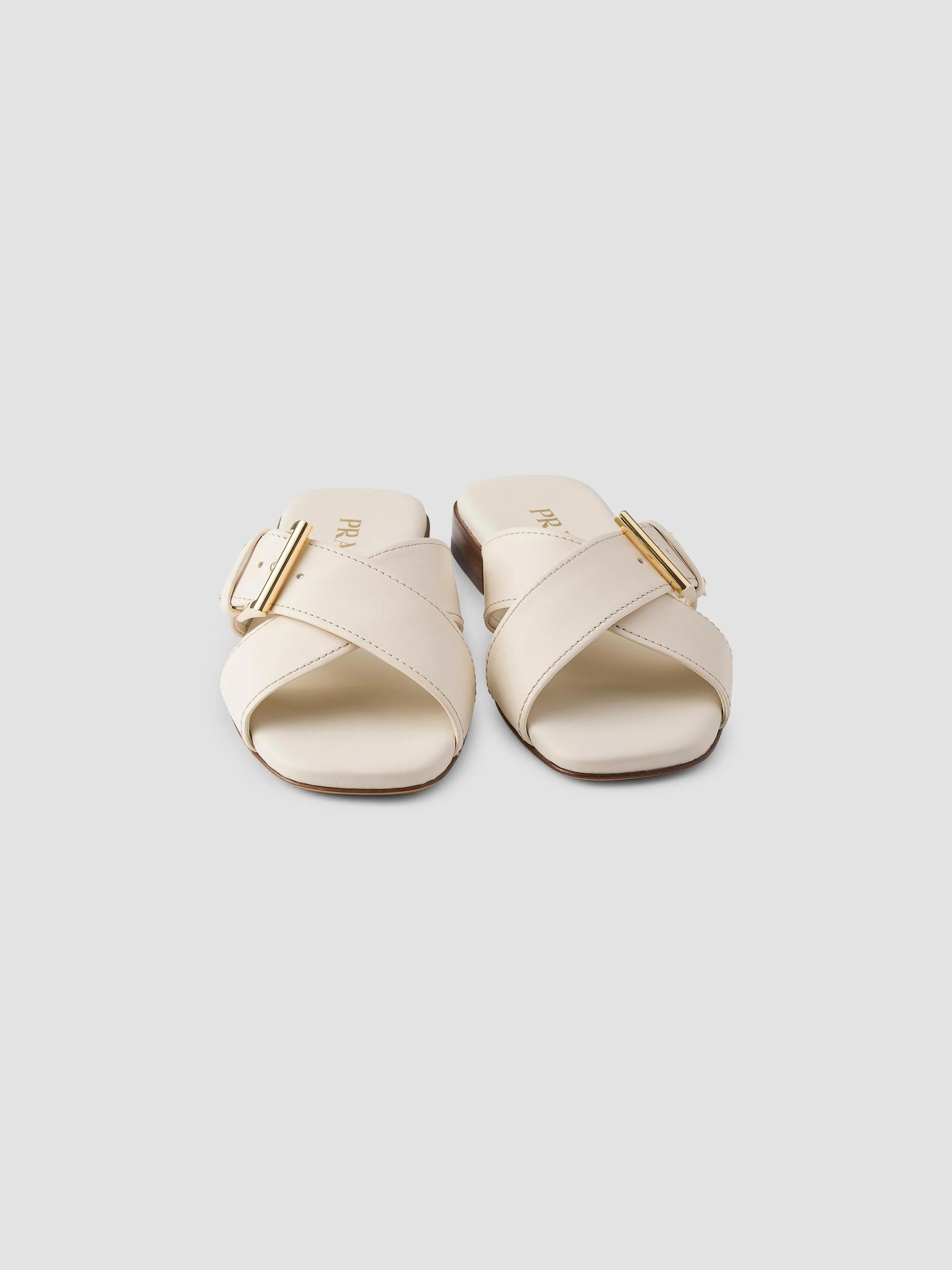 Prada Leather Crisscross Slides with Buckle | Saks Fifth Avenue