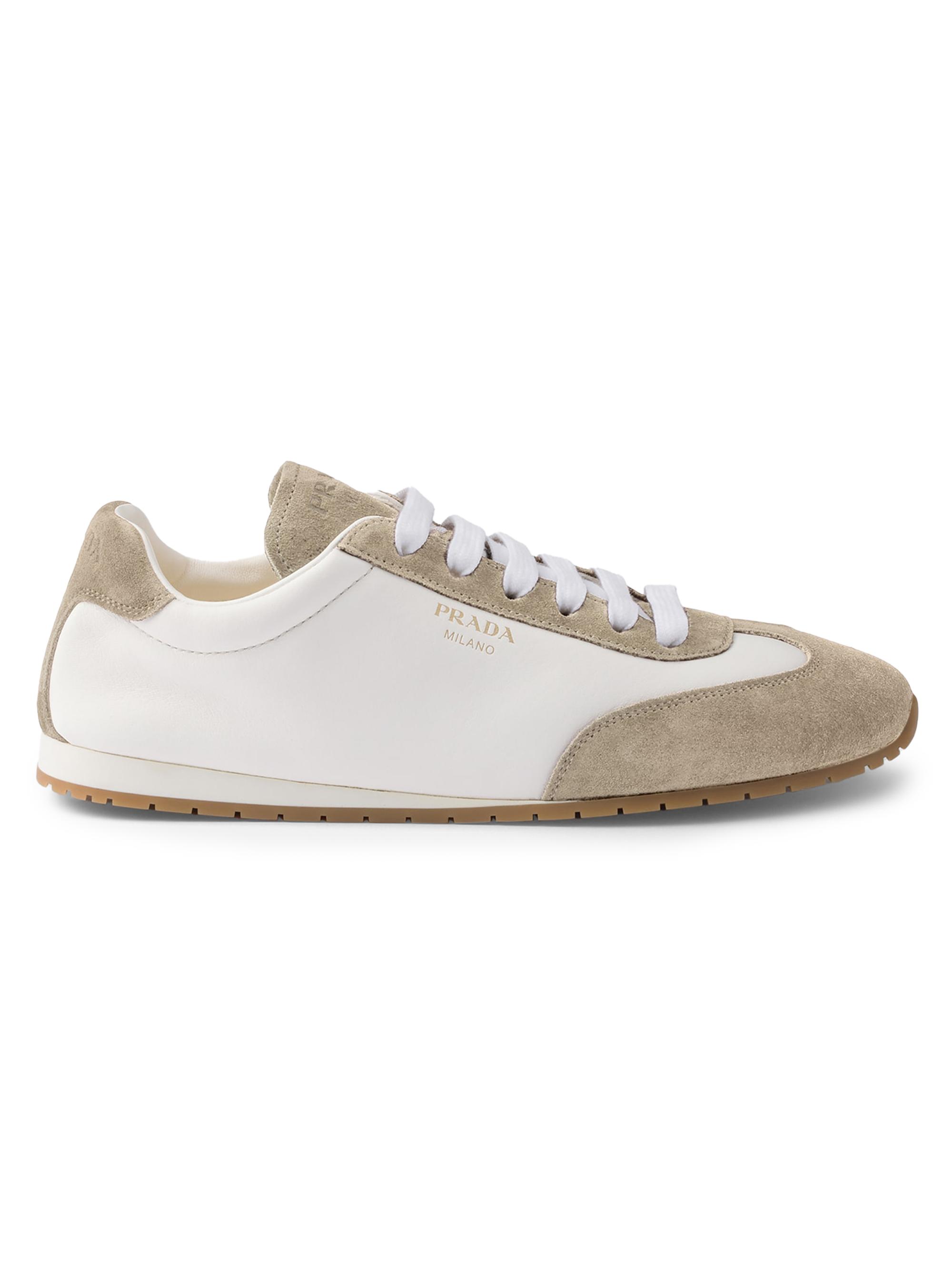 Prada Women's Suede and Nappa Leather Sneakers - White Beige Khaki
