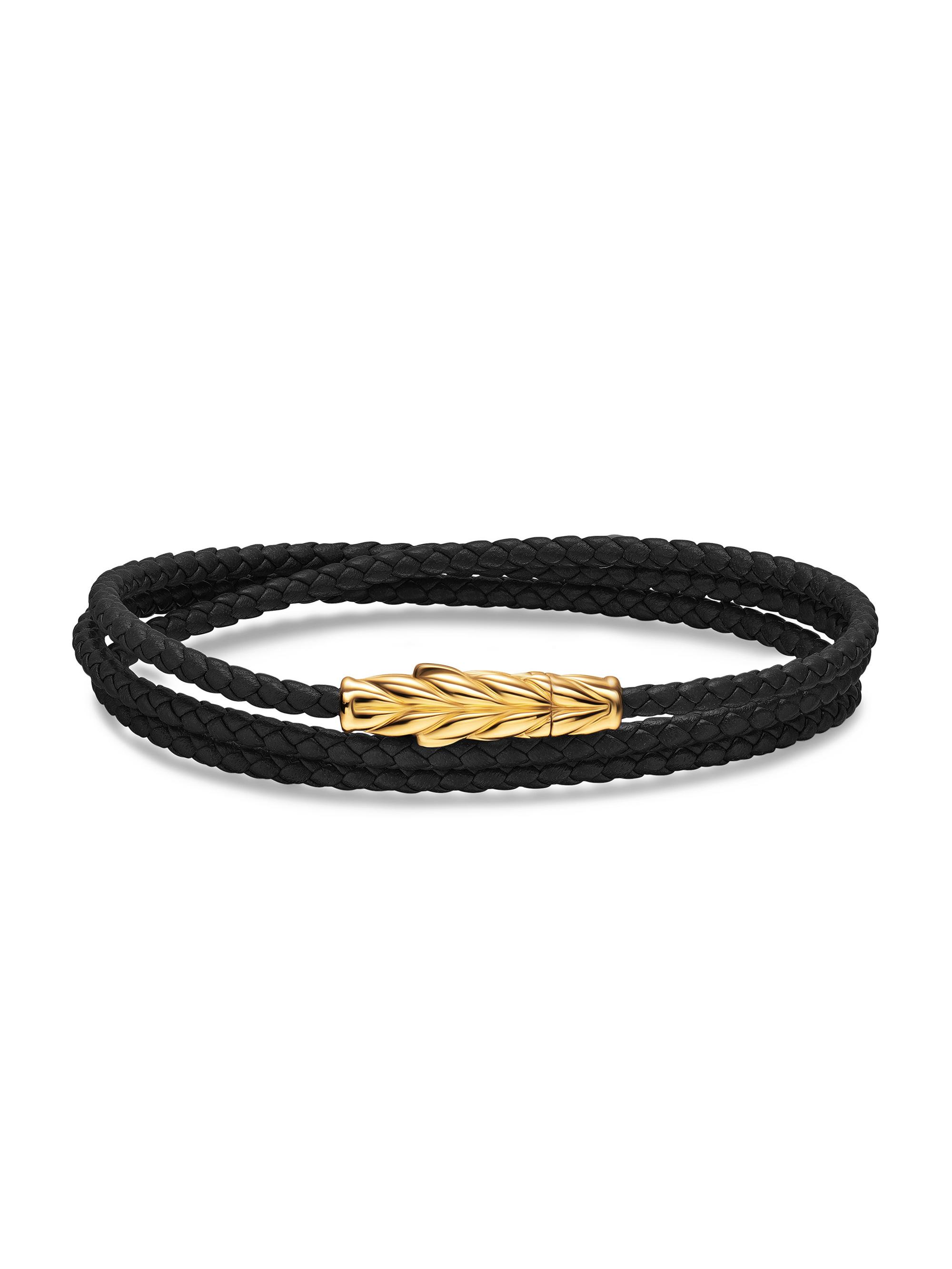 David Yurman Men's Chevron Triple Wrap Bracelet in Leather - Black
