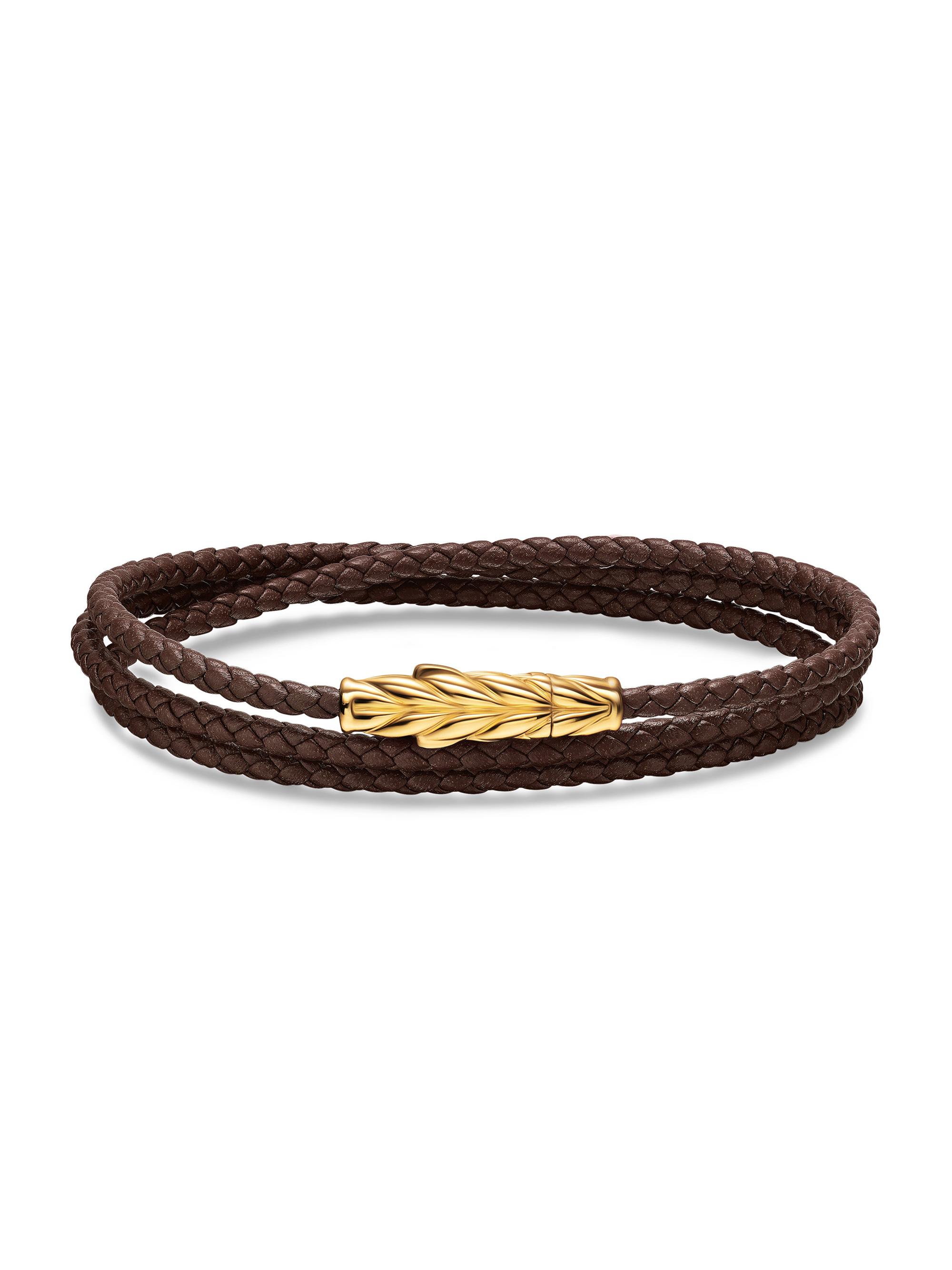 David Yurman Men's Chevron Triple Wrap Bracelet in Leather - Brown