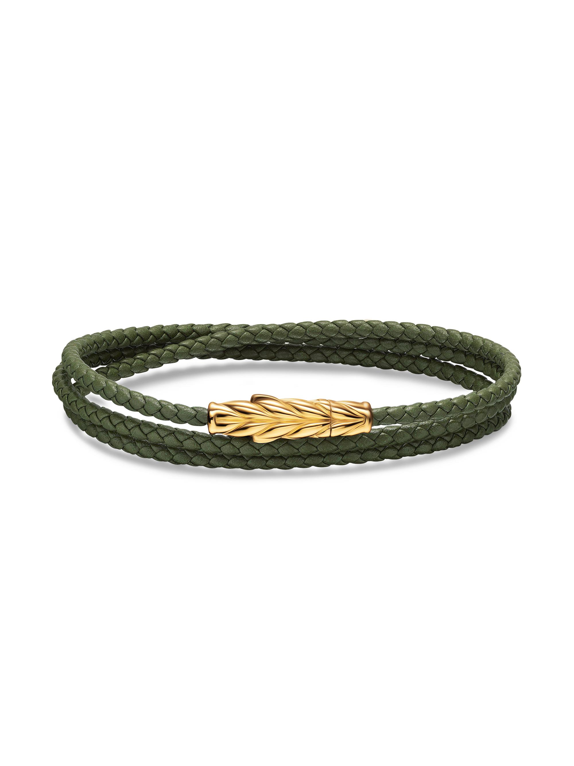David Yurman Men's Chevron Triple Wrap Bracelet in Leather - Green