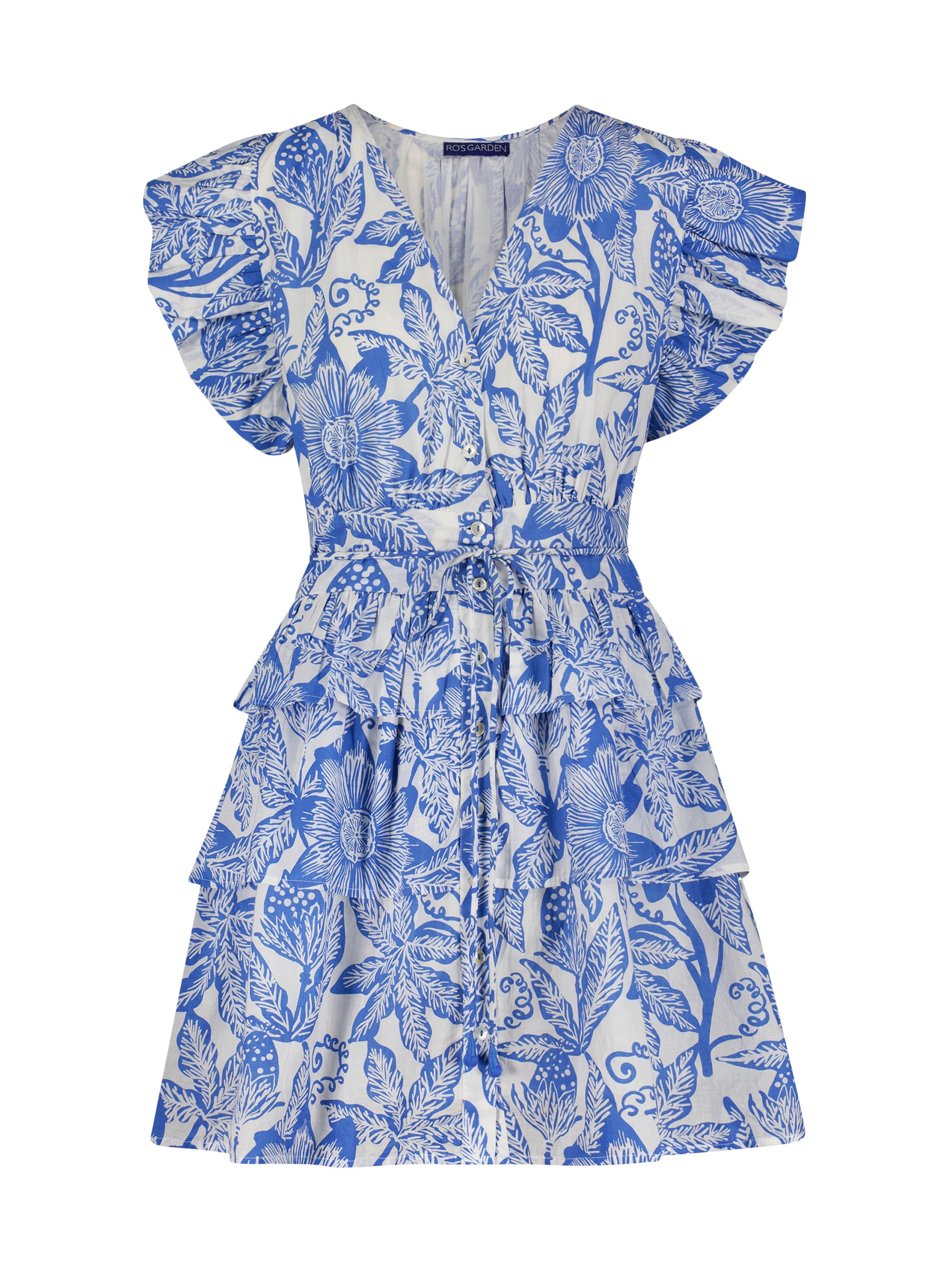 Ro's Garden Women's Floral Cotton Tiered Minidress - Blue