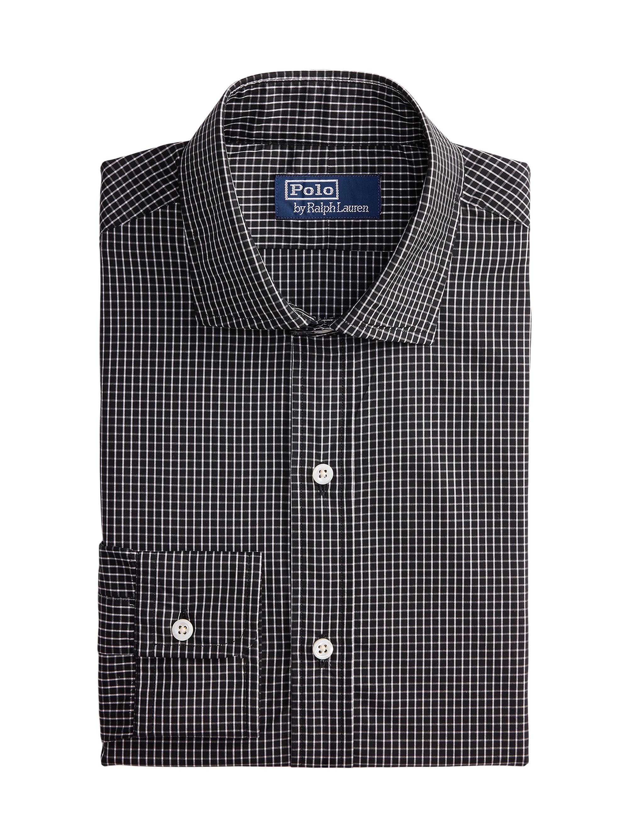 Polo Ralph Lauren Men's Custom-Fit Plaid Poplin Shirt - Polo Black White