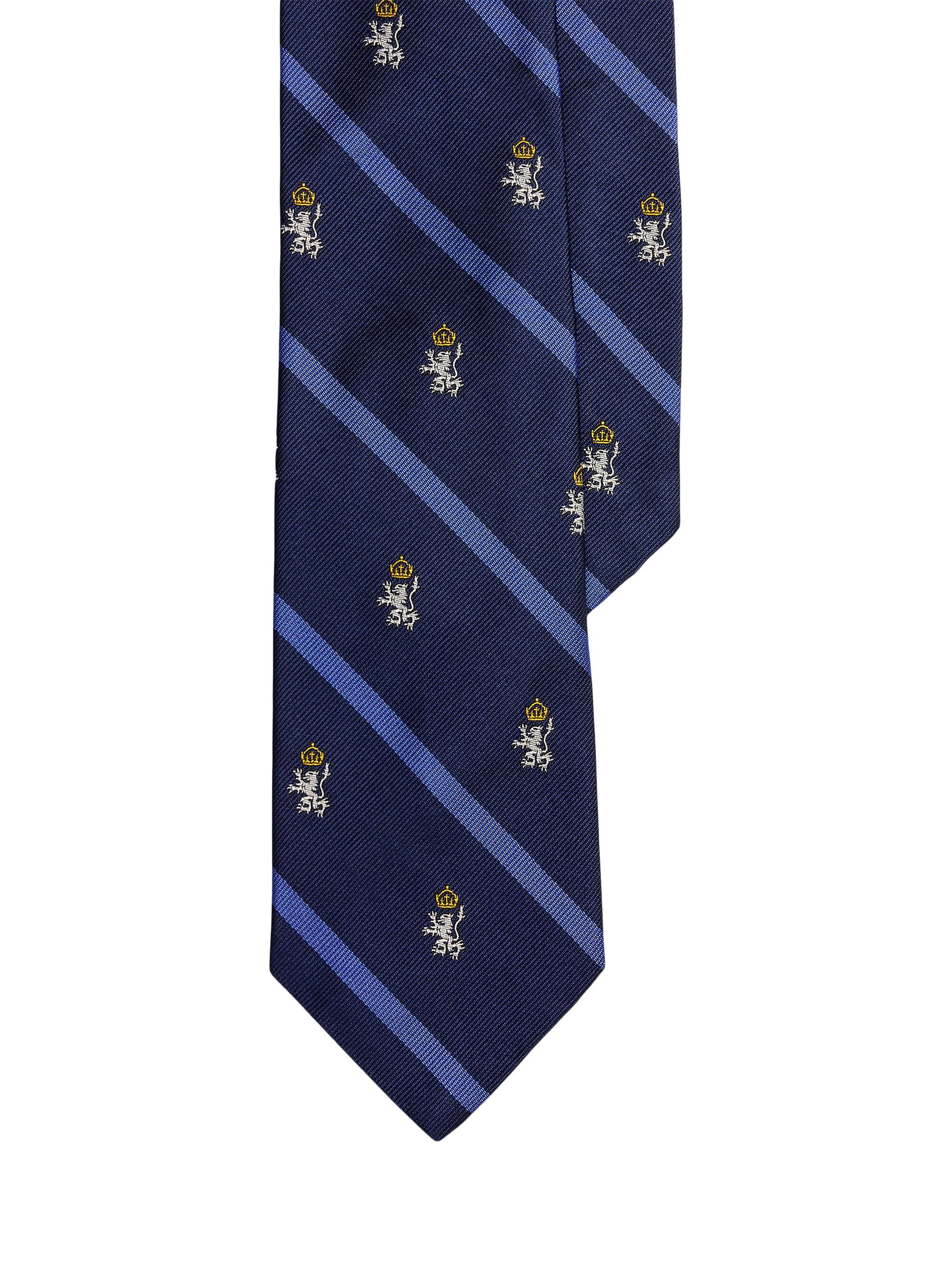 Polo Ralph Lauren Men's Embroidered Striped Silk Tie - Navy