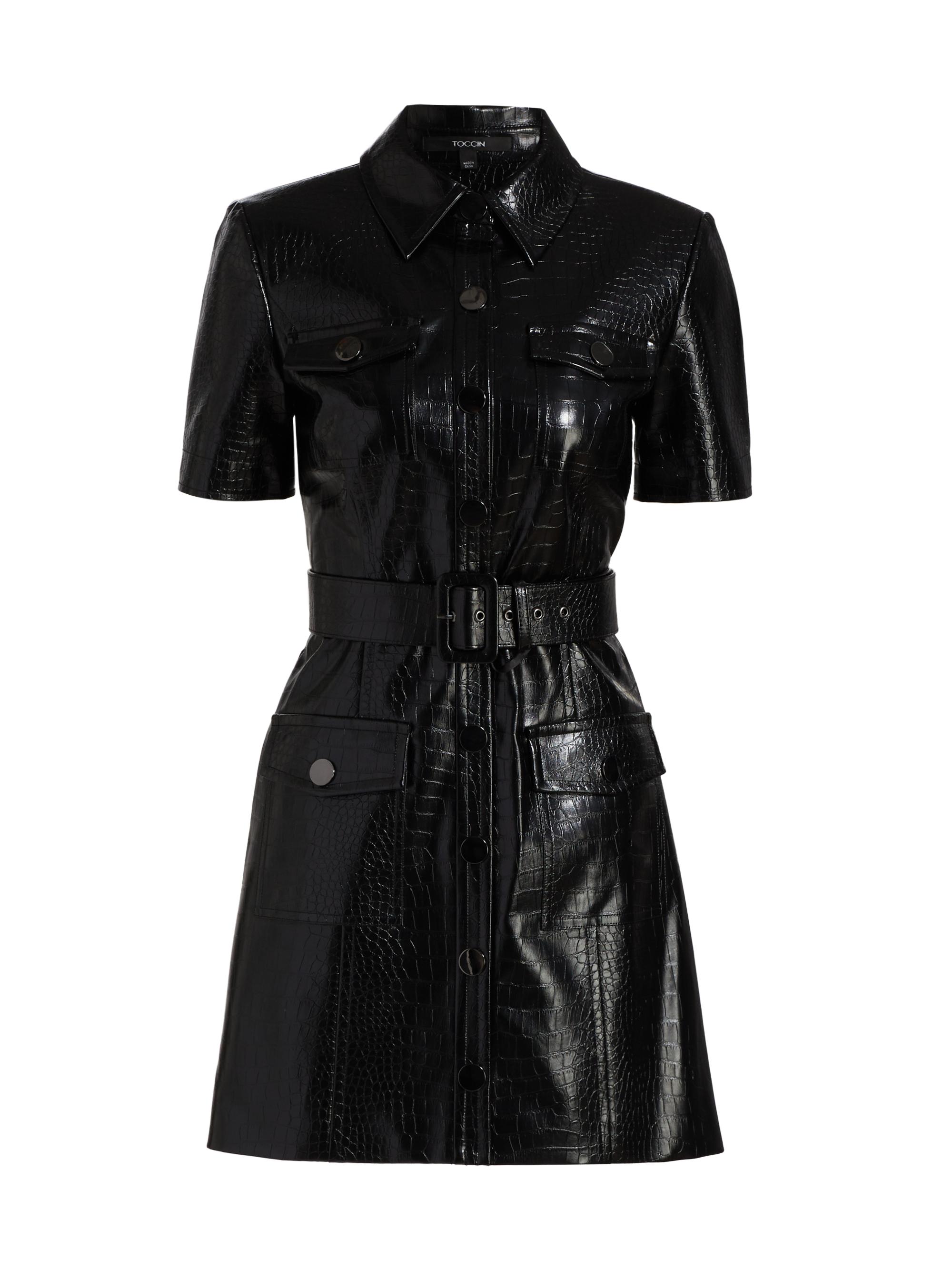 Toccin Women's Lydia Croc Embossed Leather Minidress - Jet