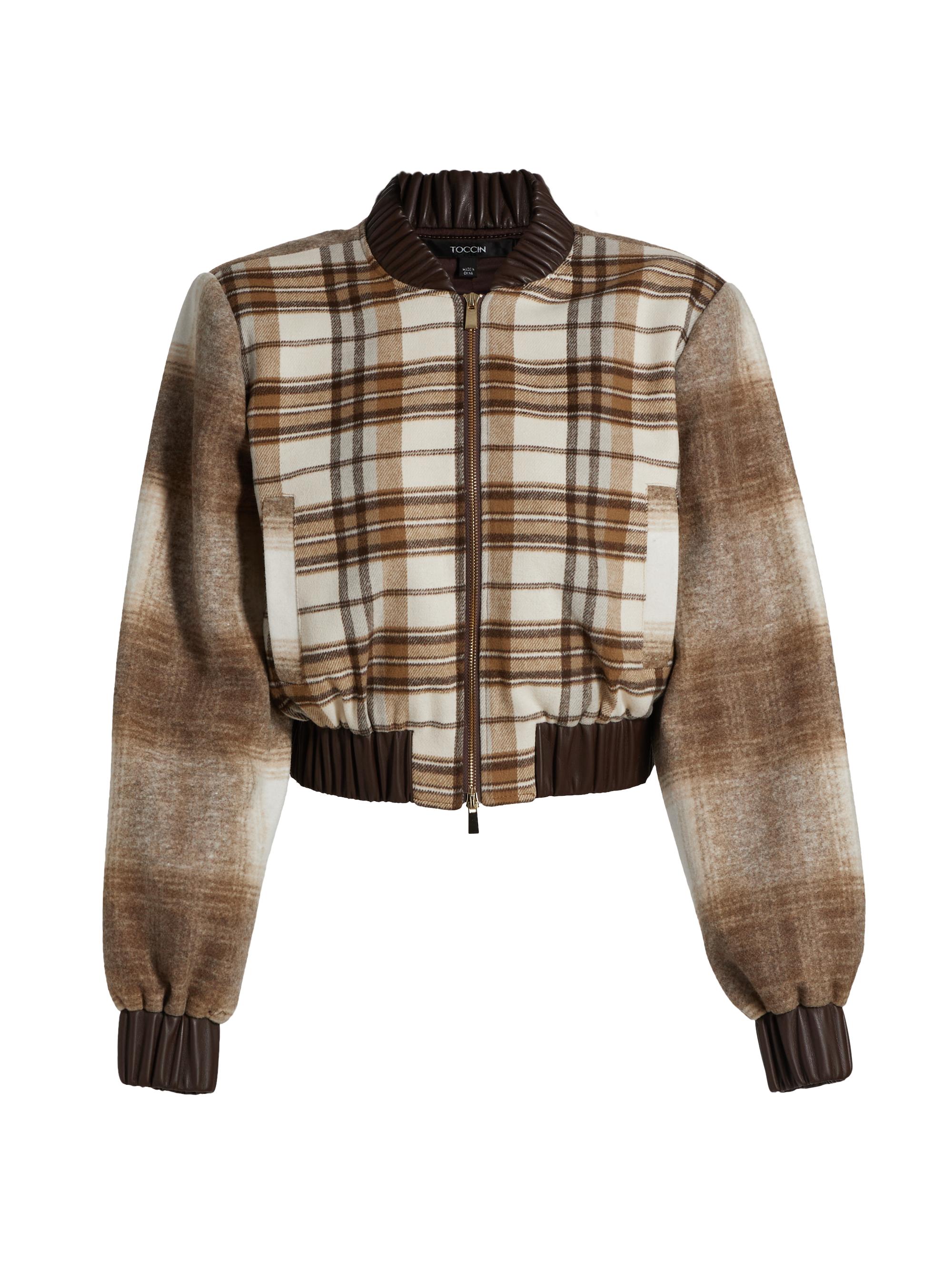 Toccin Women's Andy Plaid Bomber Jacket - Butterscotch Multi