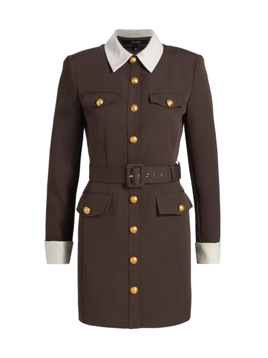 Toccin Women's Valerie Belted Mini Shirtdress In Brown