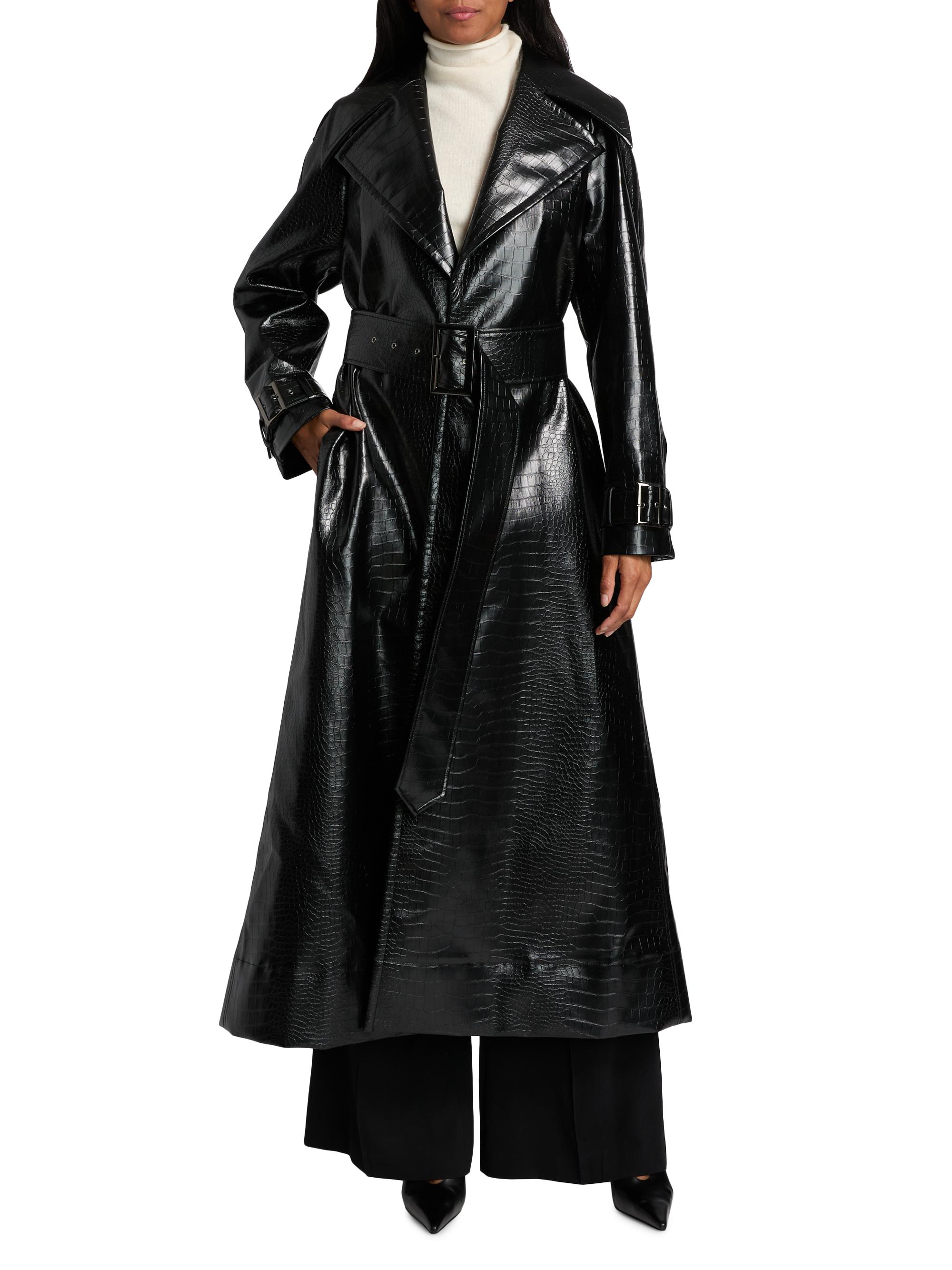 Toccin Chloe Croc-Embossed Faux Leather Trench Coat | Saks Fifth