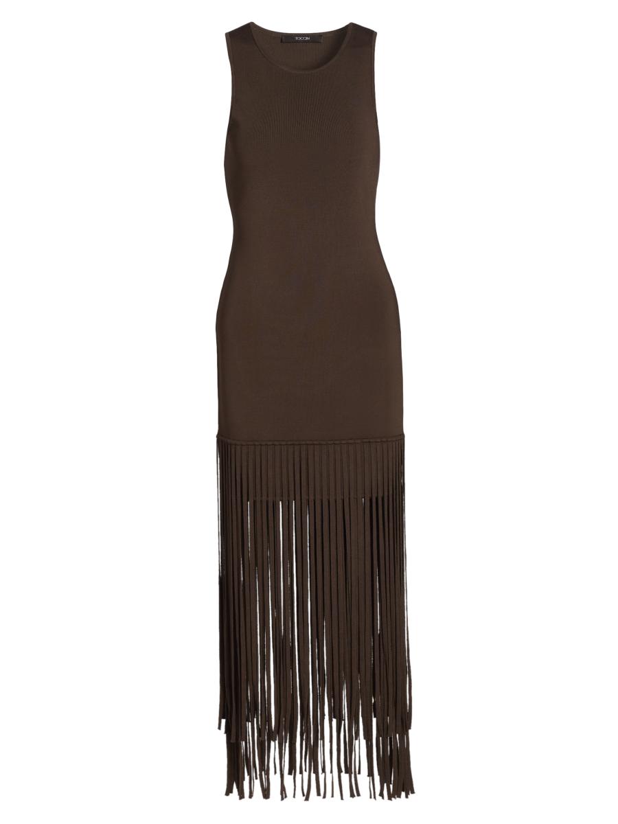 Toccin Women's Margaux Fringe Minidress In Brown