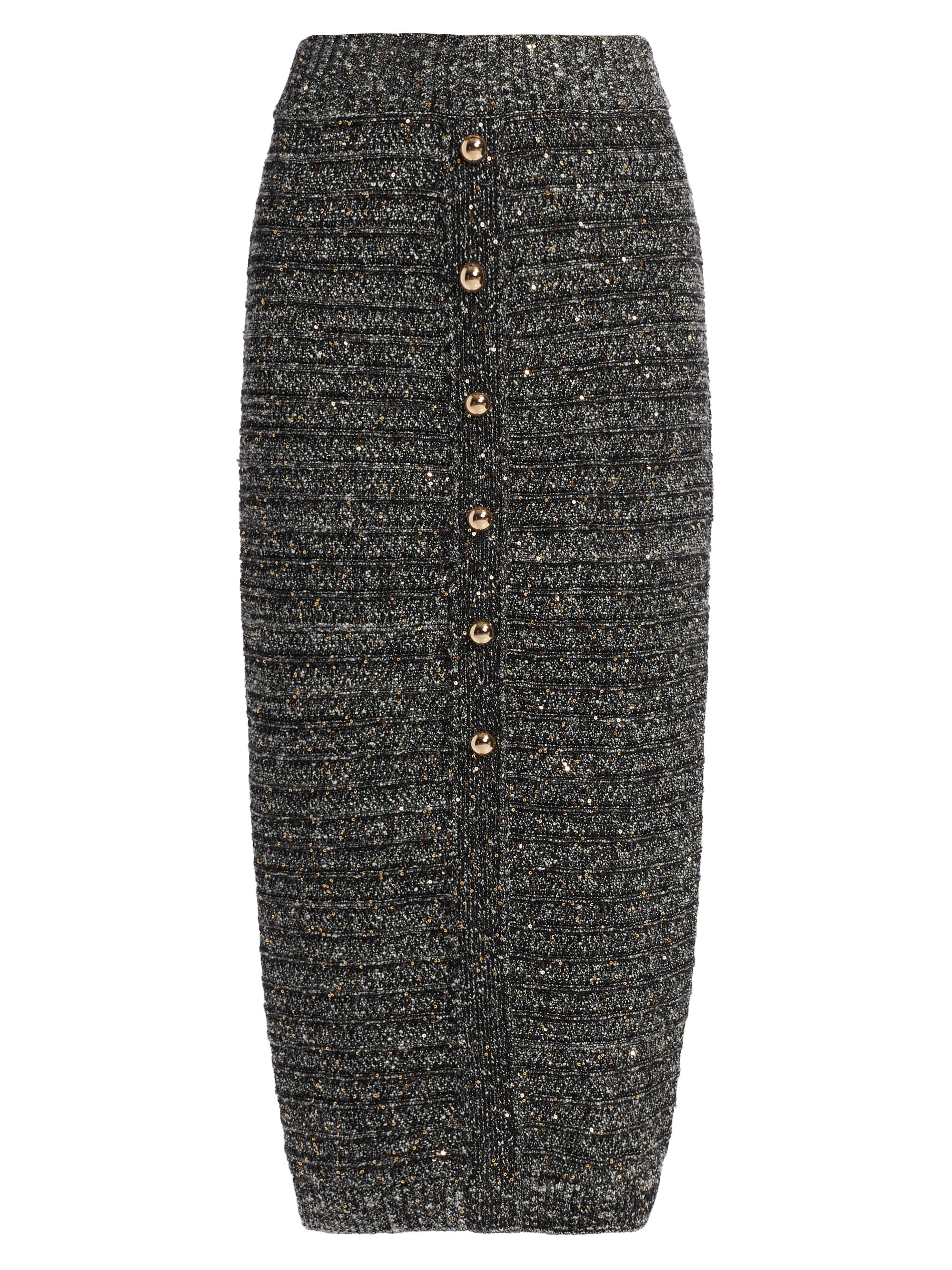 Toccin Women's Tani Sequin Button-Front Midi-Skirt - Charcoal Multi