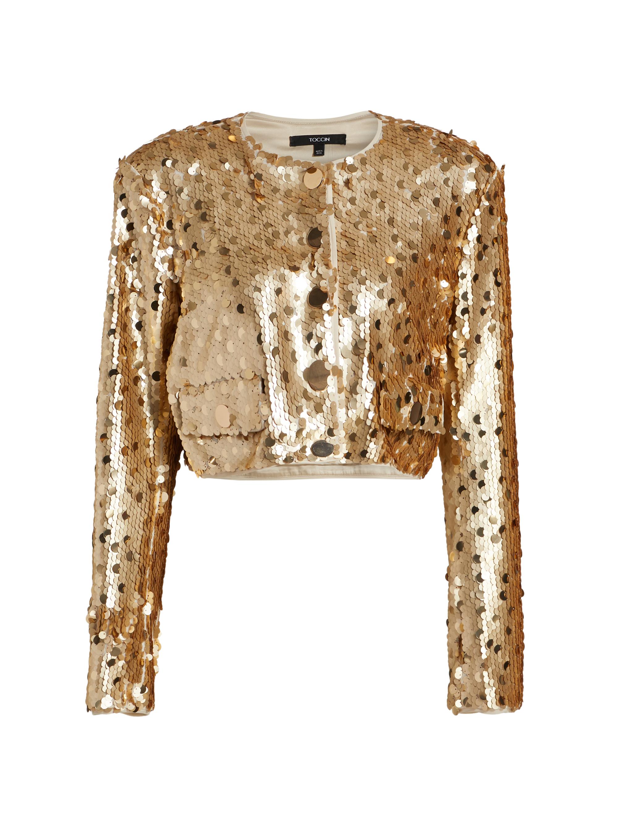 Toccin Women's Jones Sequin Crop Jacket - Brushed Gold