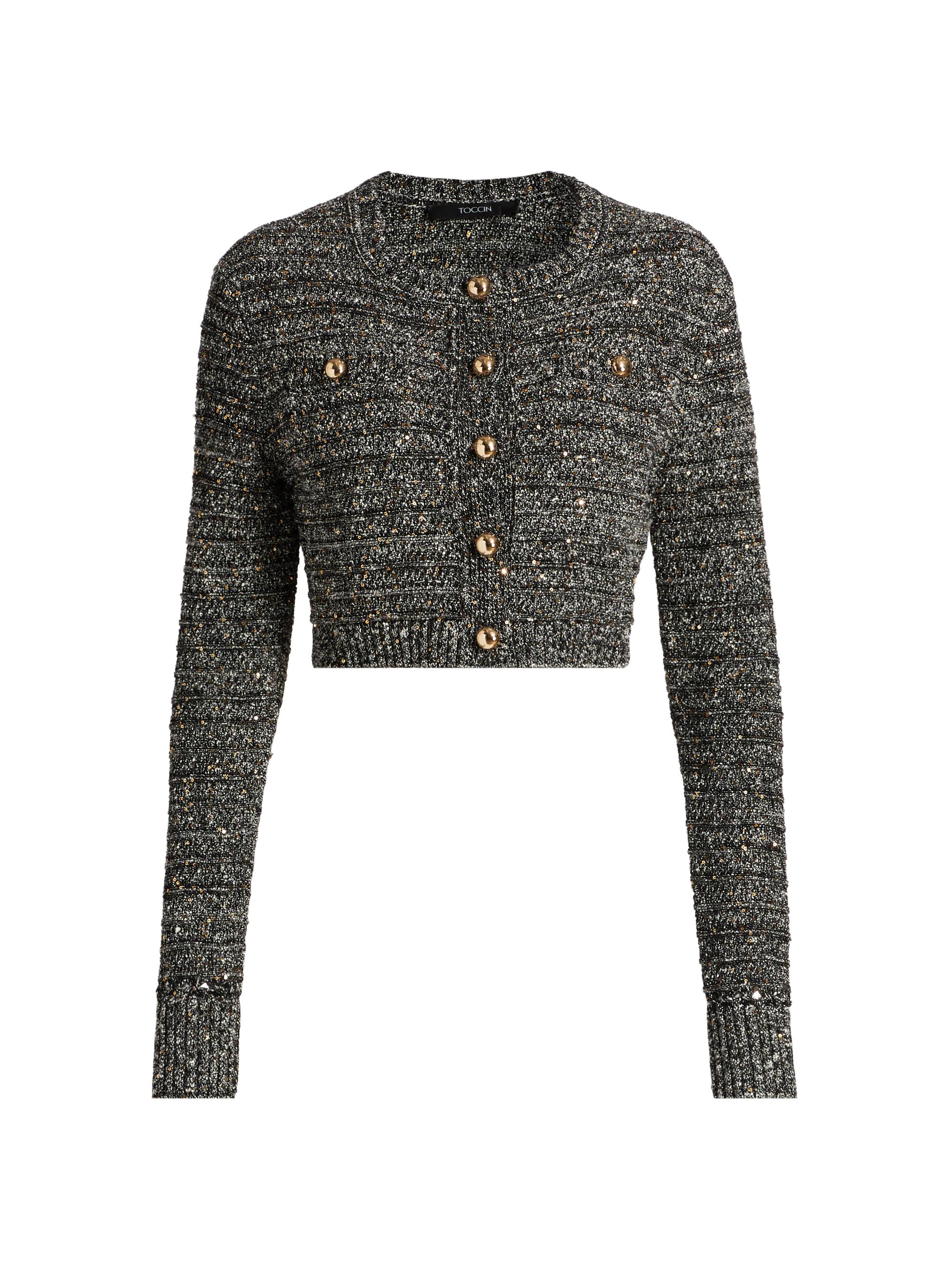 Toccin Women's Miller Sequin Knit Cardigan - Charcoal Multi
