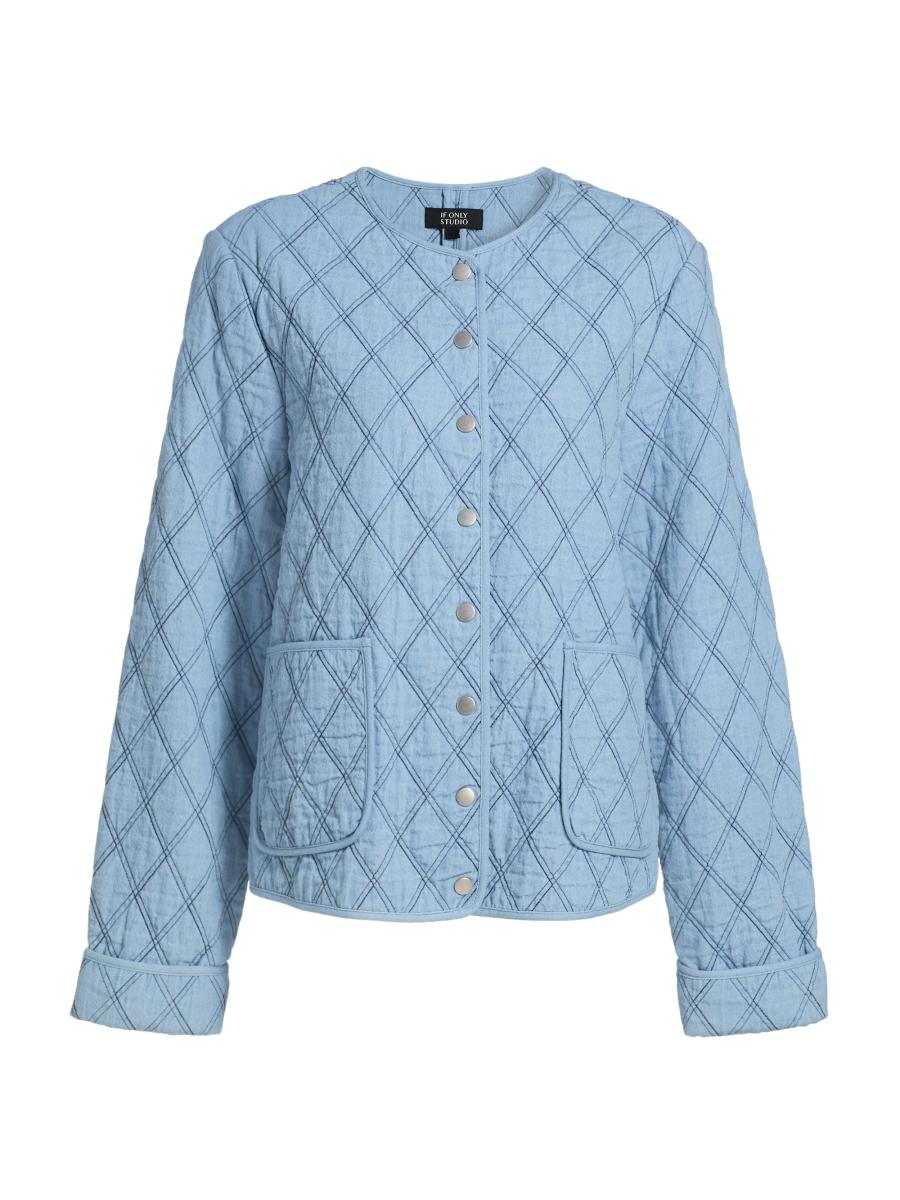 If Only Studio Women's Cotton-blend Denim Quilted Jacket In Blue