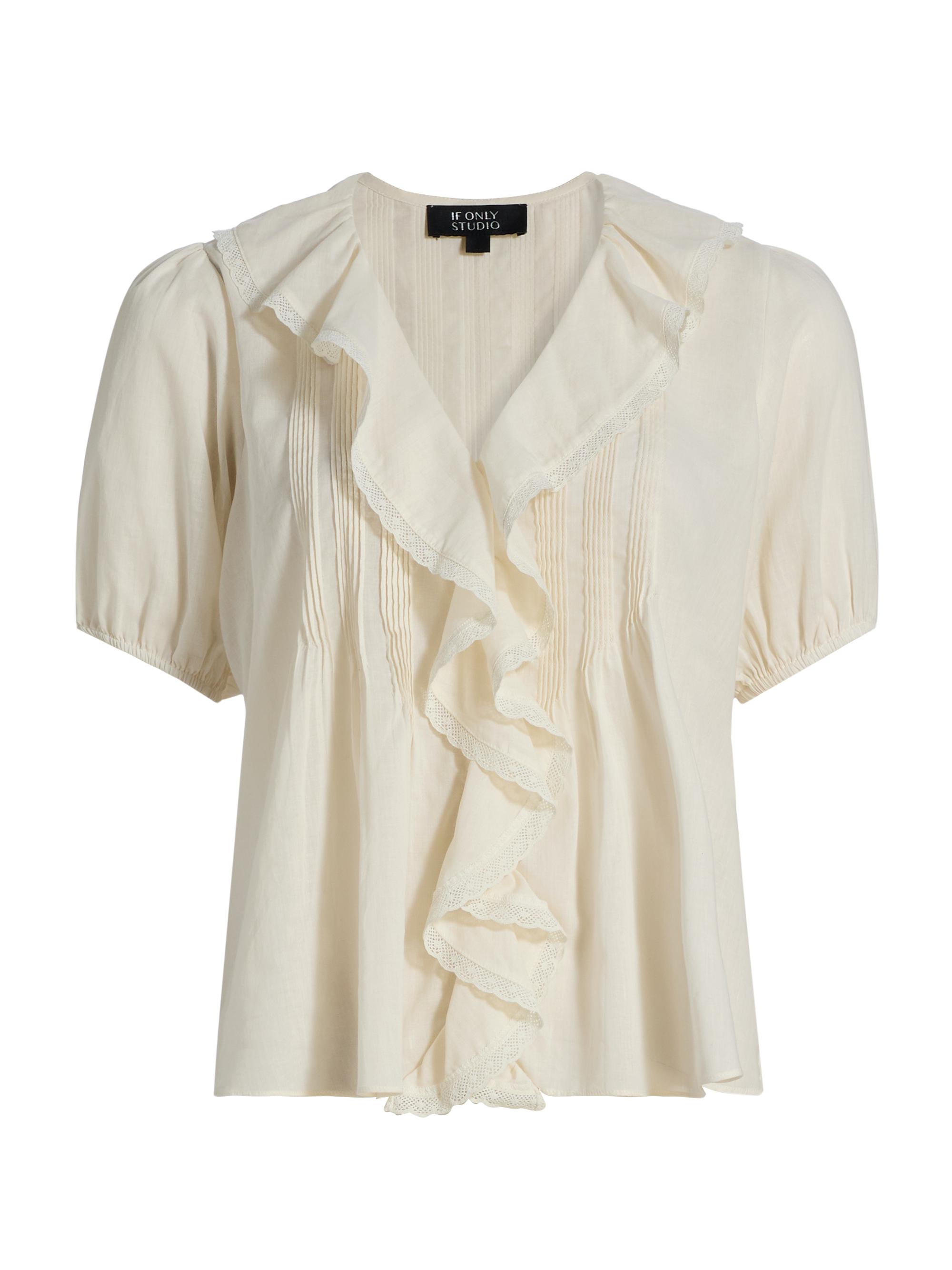 If Only Studio Women's Cotton Ruffled Top - Ecru