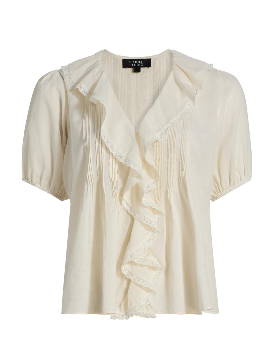 If Only Studio Women's Cotton Ruffled Top In Sand