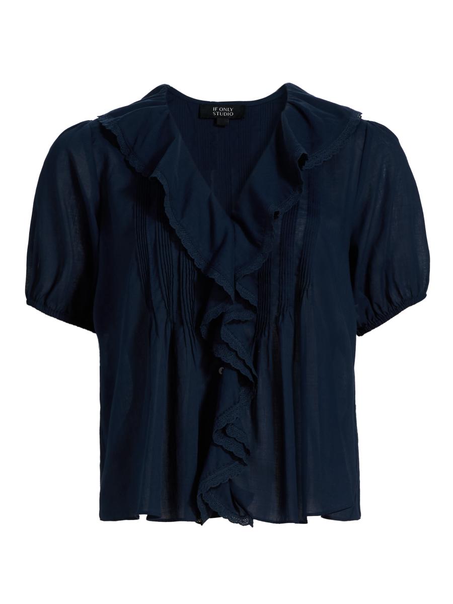 If Only Studio Women's Cotton Ruffled Top In Blue