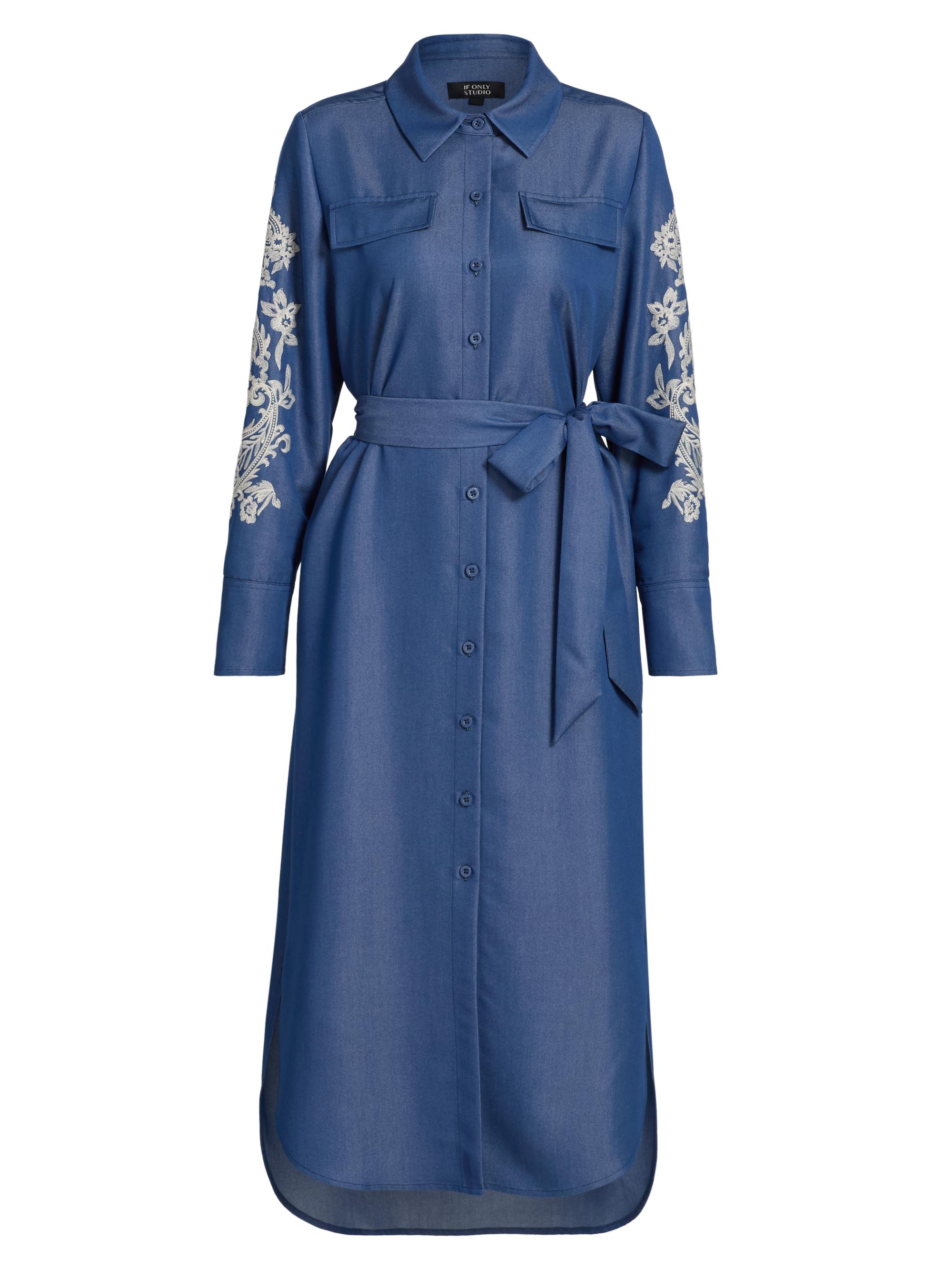 If Only Studio Women's Embroidered Belted Midi-Dress - Blue Ecru