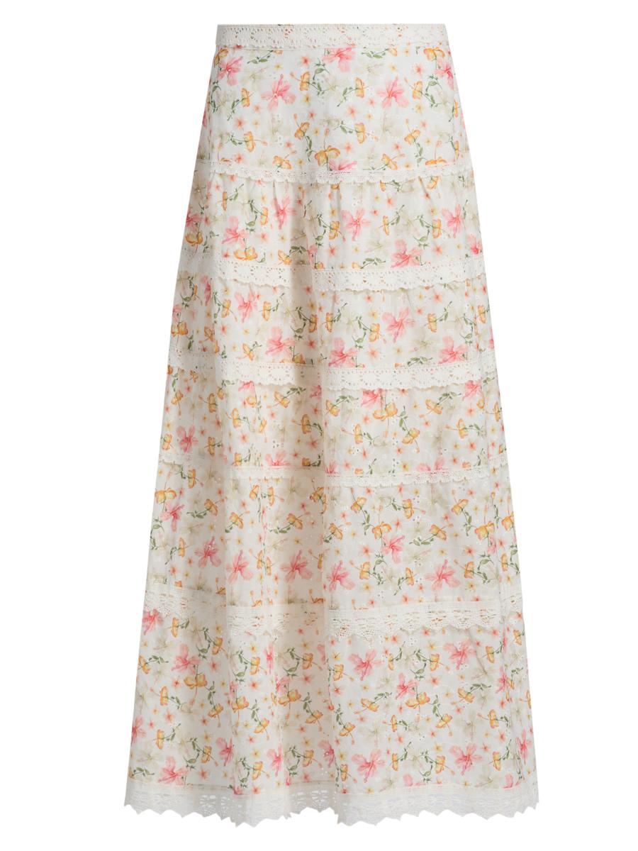 If Only Studio Women's Floral Crochet-trim Midi-skirt In Multi