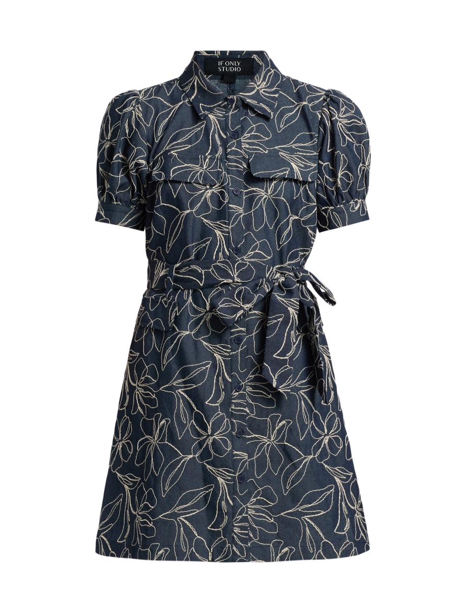 If Only Studio Women's Embroidered Denim Mini-shirtdress In Blue