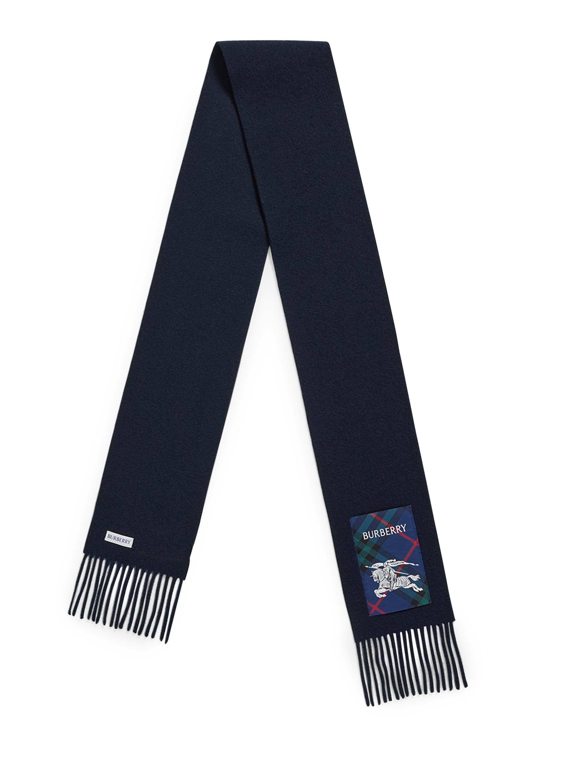 Burberry Men's Cashmere Fringed Narrow Scarf - Dark Blue
