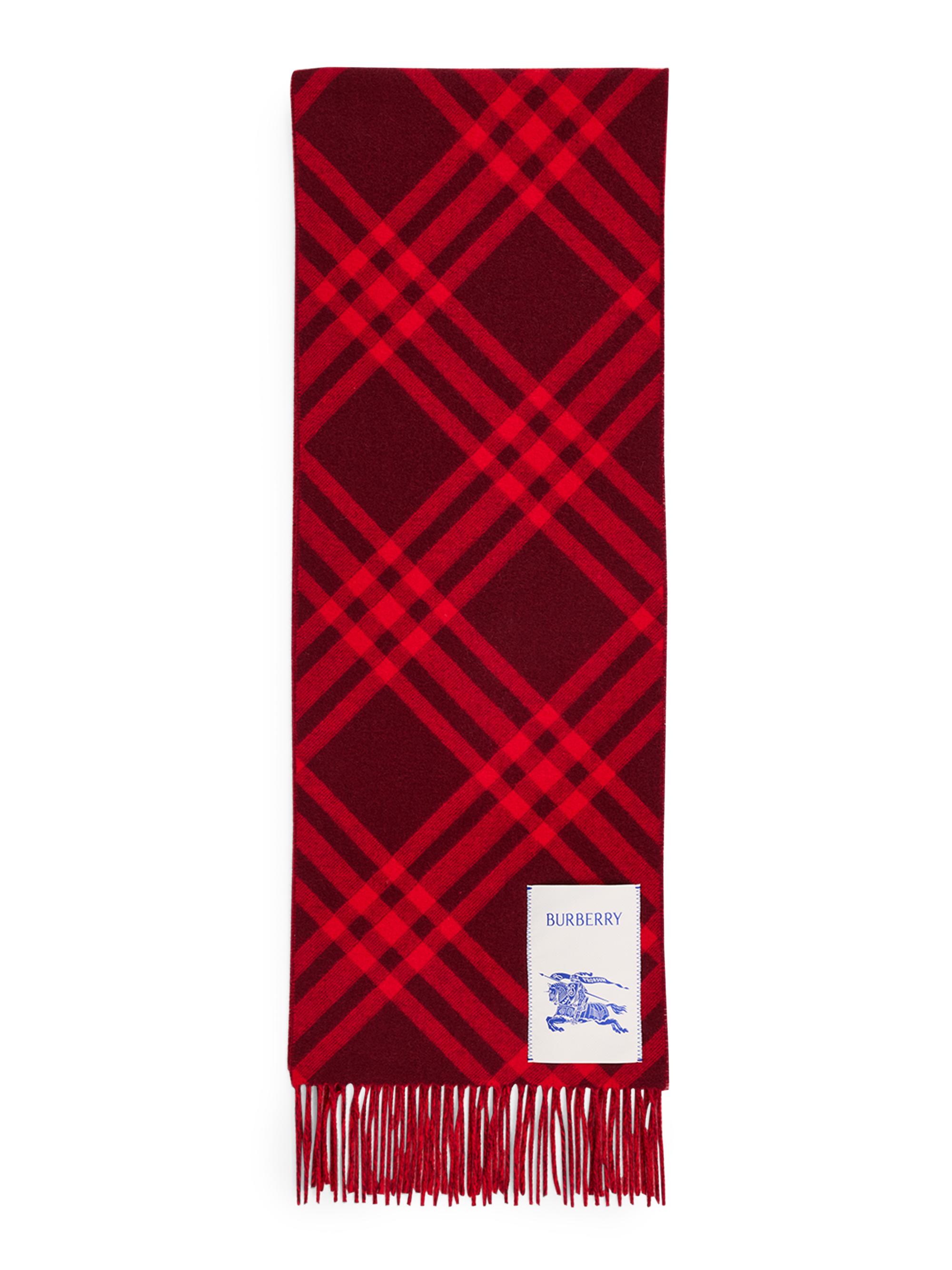 Burberry Men's Cashmere Check Fringed Scarf - Oxblood