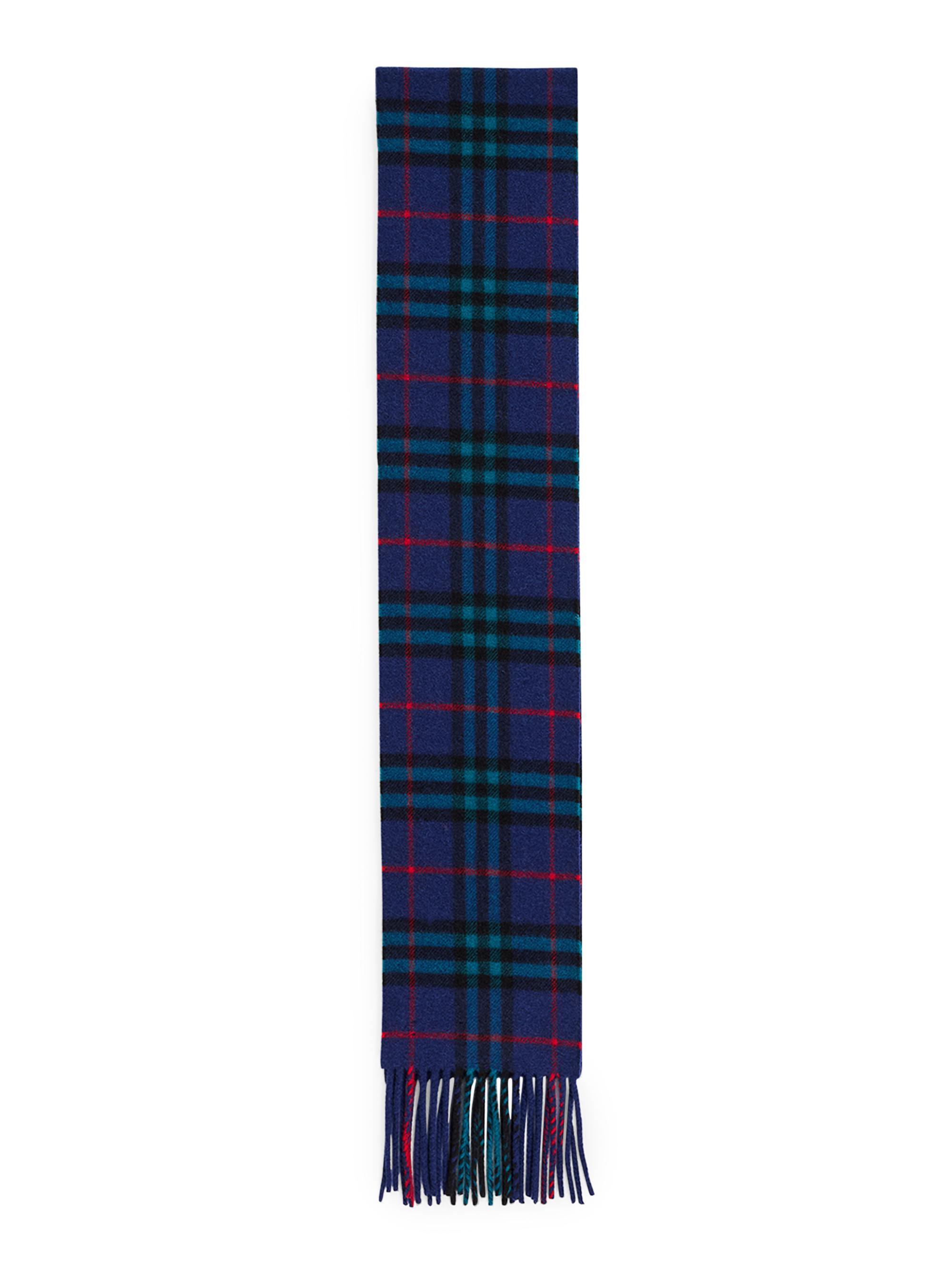 Burberry Men's Cashmere Check Narrow Scarf - Dark Blue
