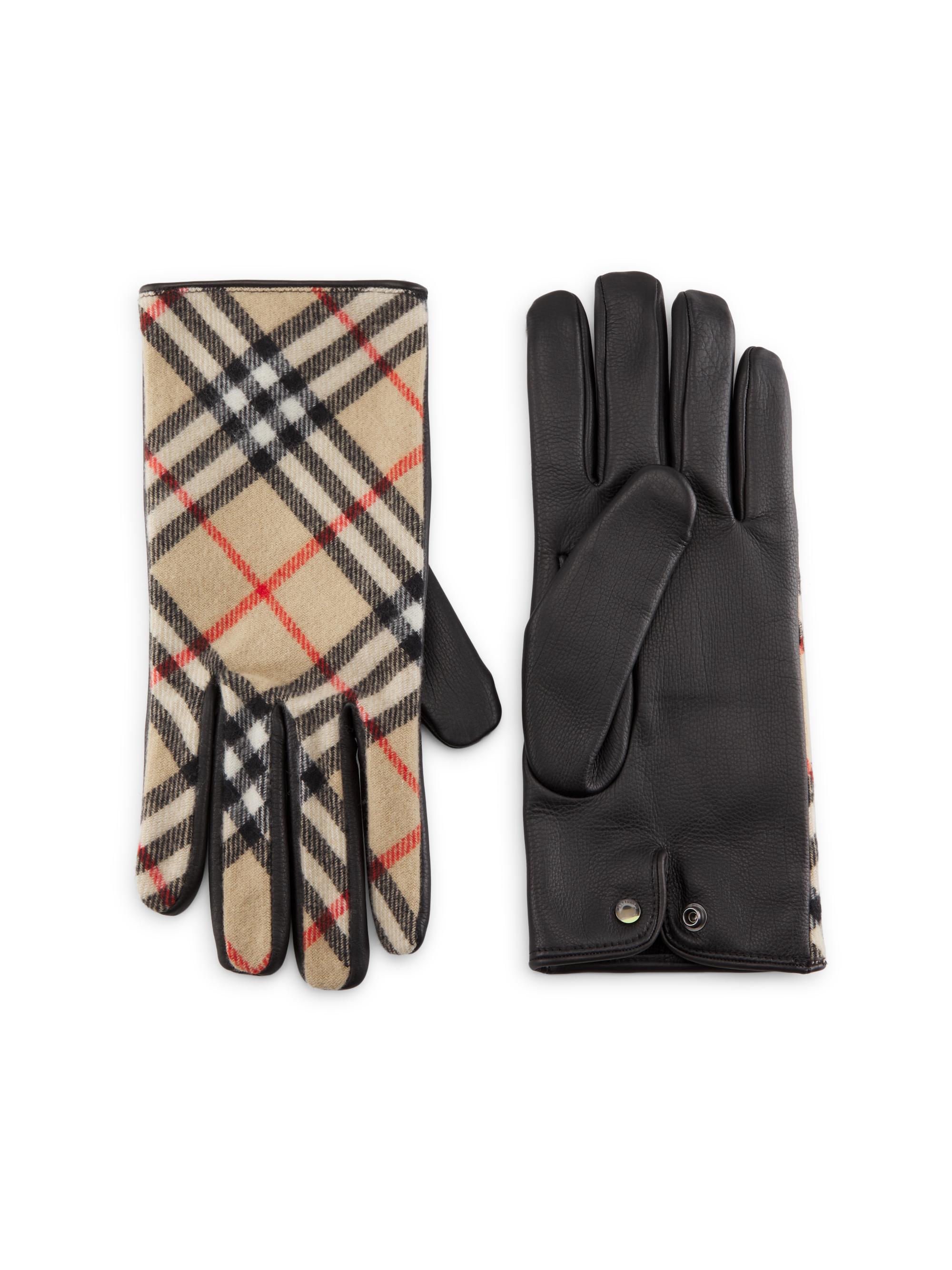 Burberry Men's Check Wool-Cashmere Gloves - Sand Check