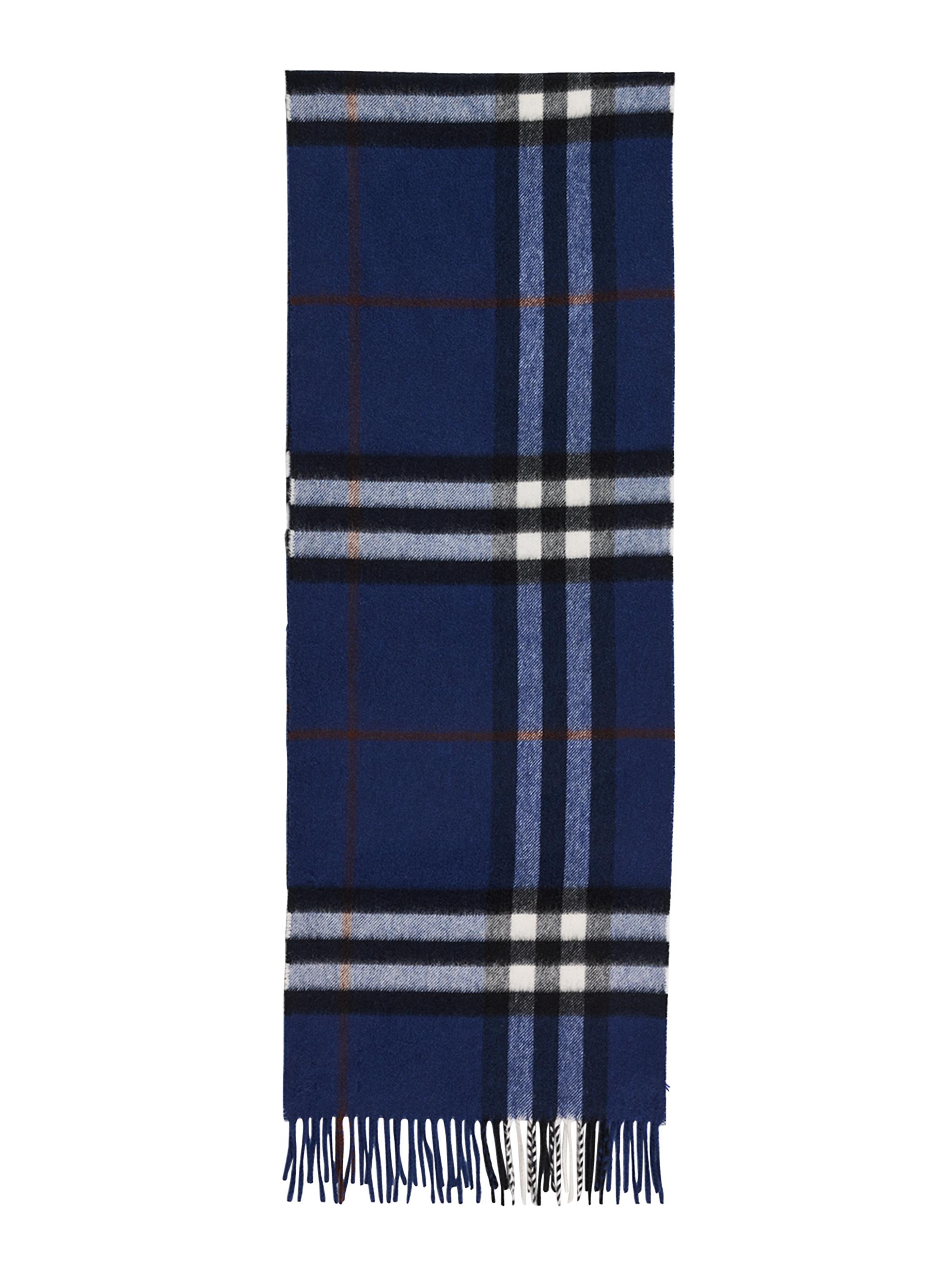 Burberry Men's Cashmere Check Fringed Scarf - Blue