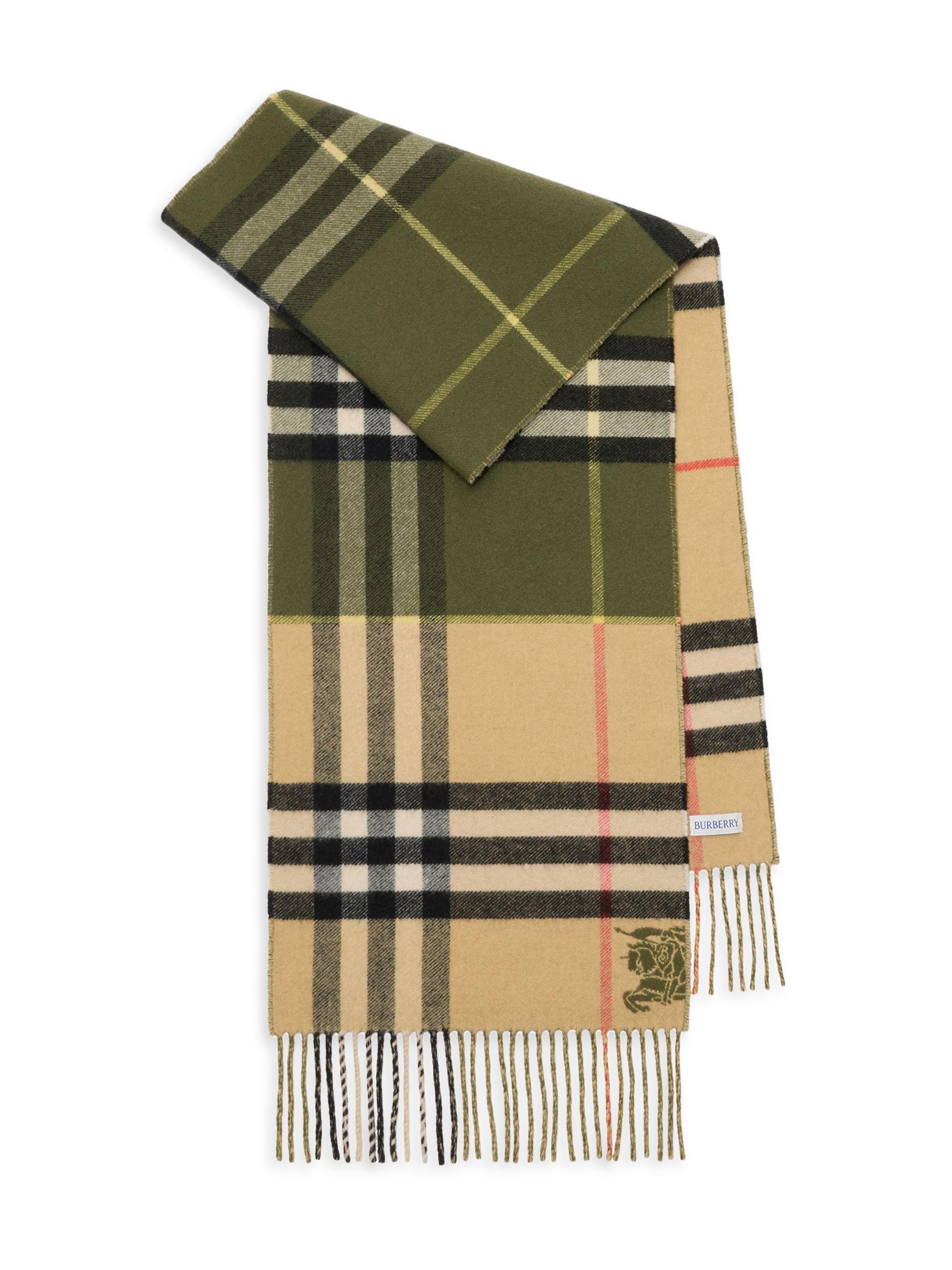 Burberry Men's Check Cashmere Scarf - Pea Green Sand