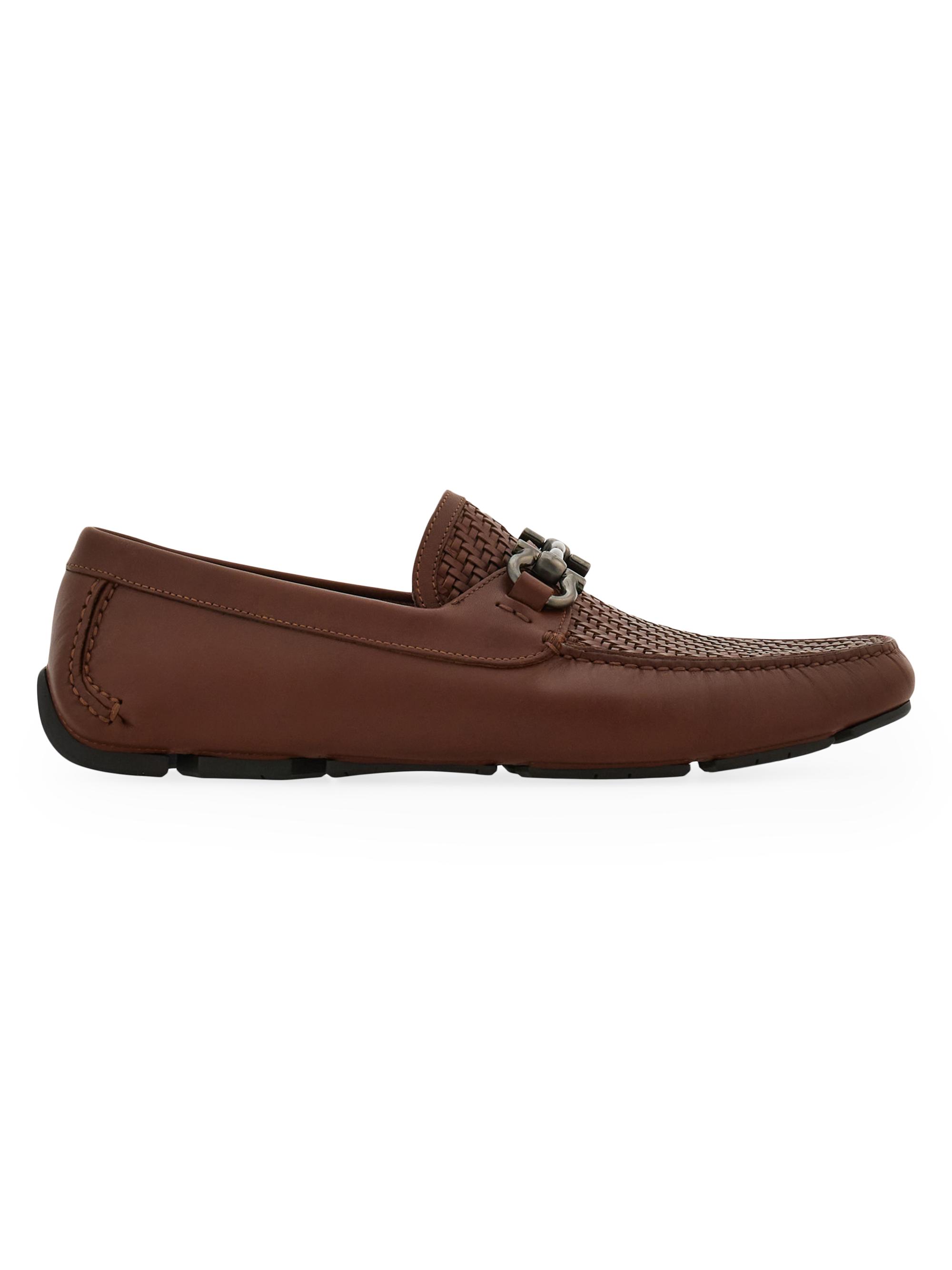 FERRAGAMO Men's Parigi Woven Leather Driving Loafers - Medium Brown