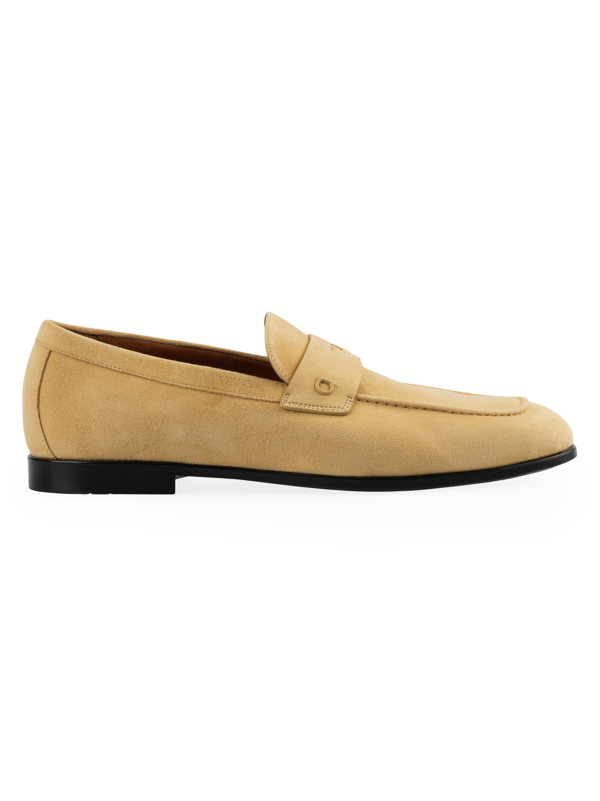 FERRAGAMO Men's Tiberio Suede Penny Loafers - Natural