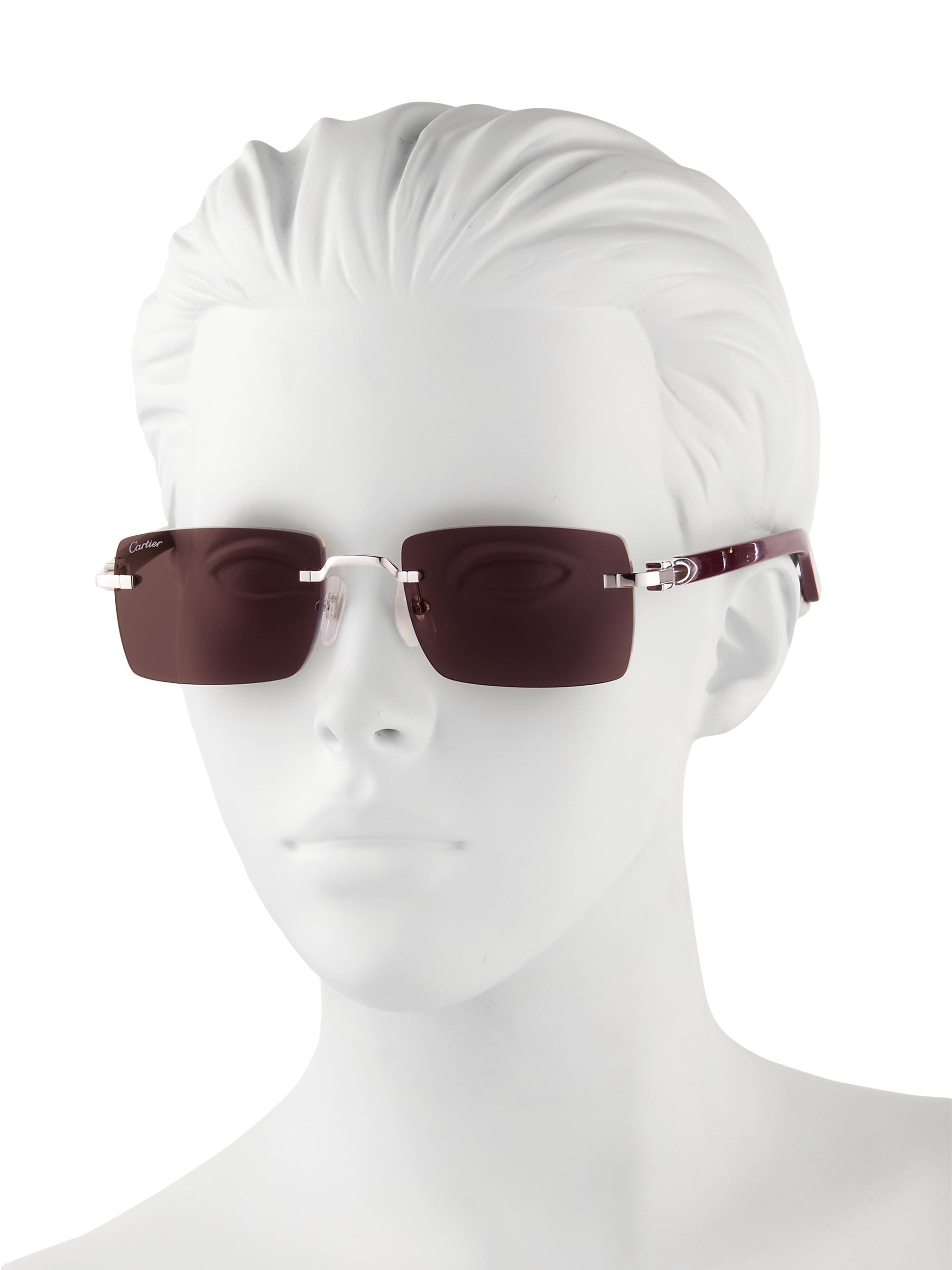 Cartier 55MM Rectangular Rimless Sunglasses | Saks Fifth Avenue