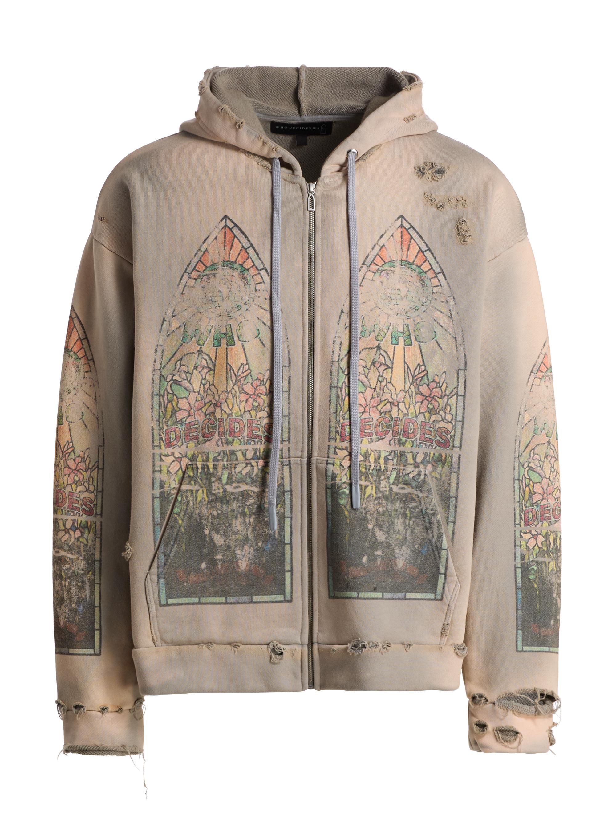 Who Decides War Men's Faded Zip-Front Hoodie - Vintage Grey