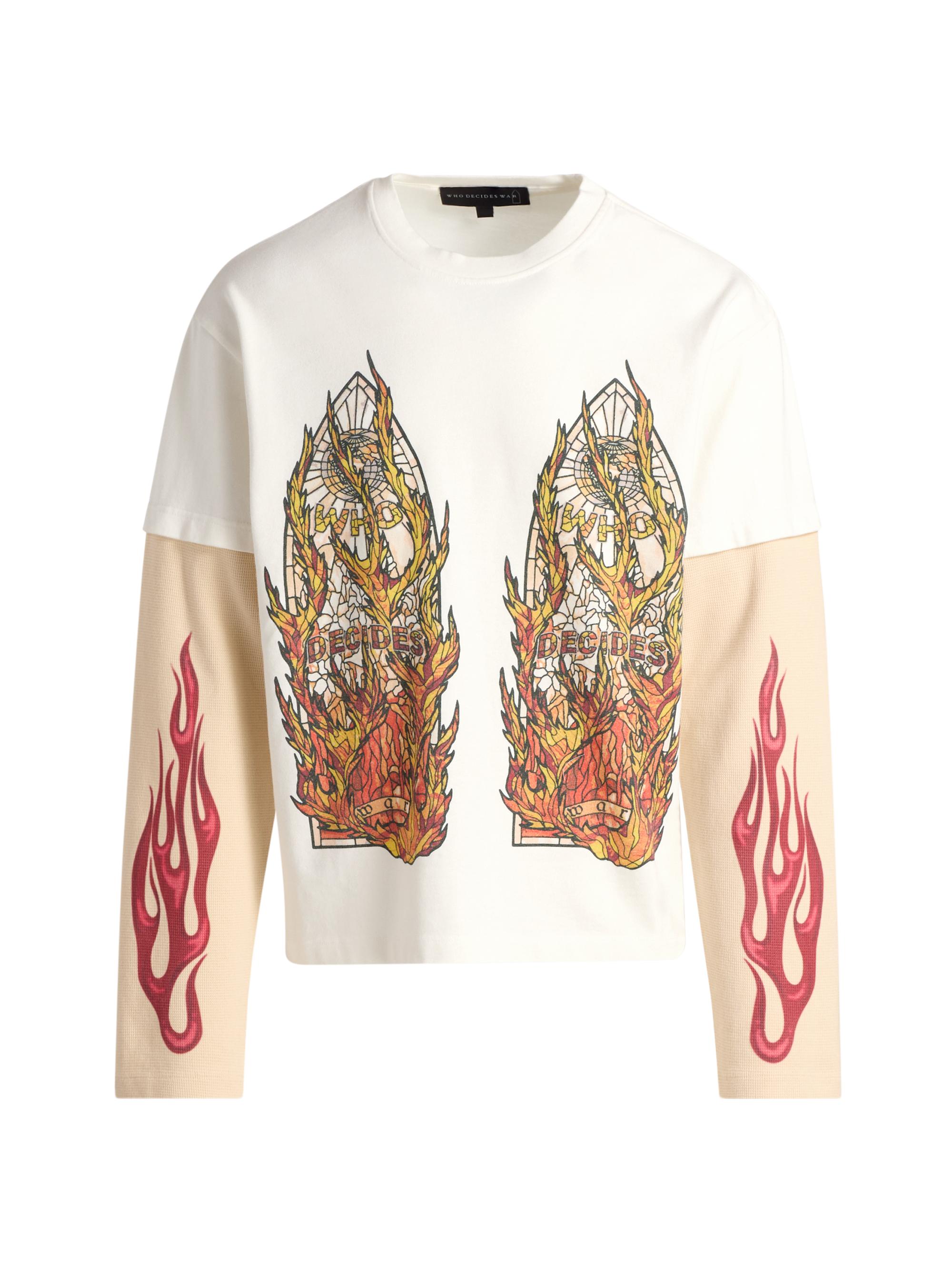 Who Decides War Men's Flame Glass Layered Long-Sleeve Jersey T-Shirt - Cloud Multi