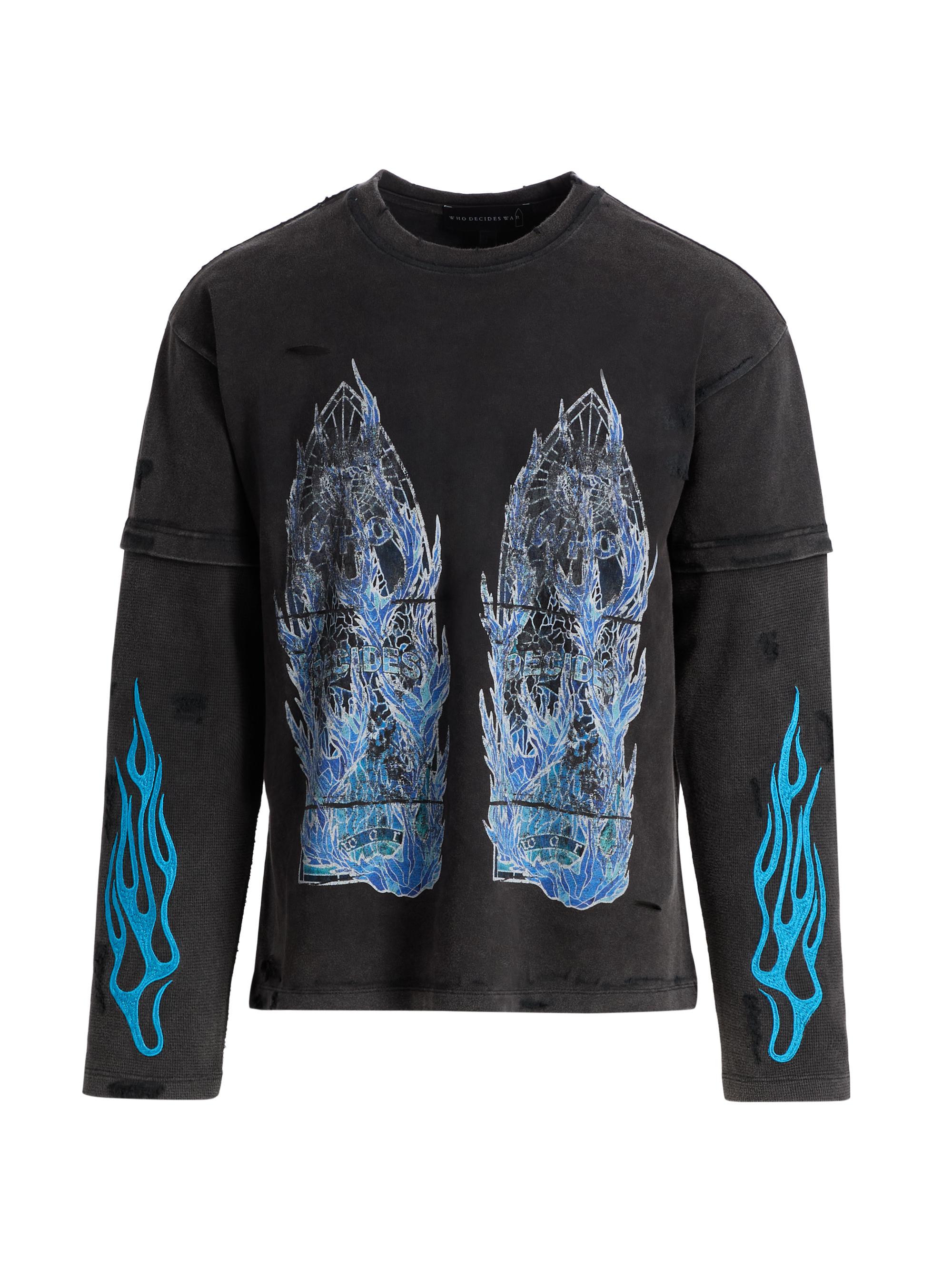 Who Decides War Men's Flame Glass Layered Long-Sleeve Jersey T-Shirt - Coal