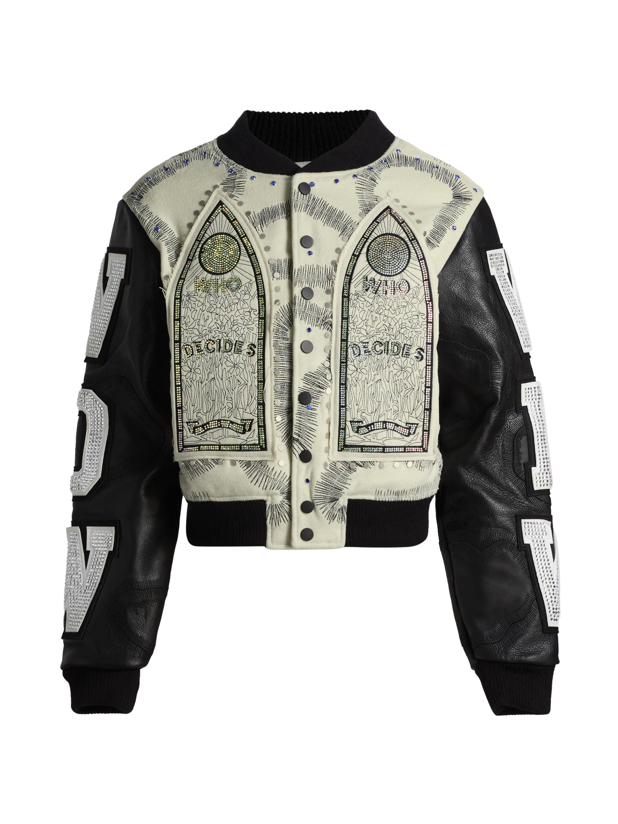 Who Decides War Men's Hardware Cathedral Varsity Jacket - Cloud Coal