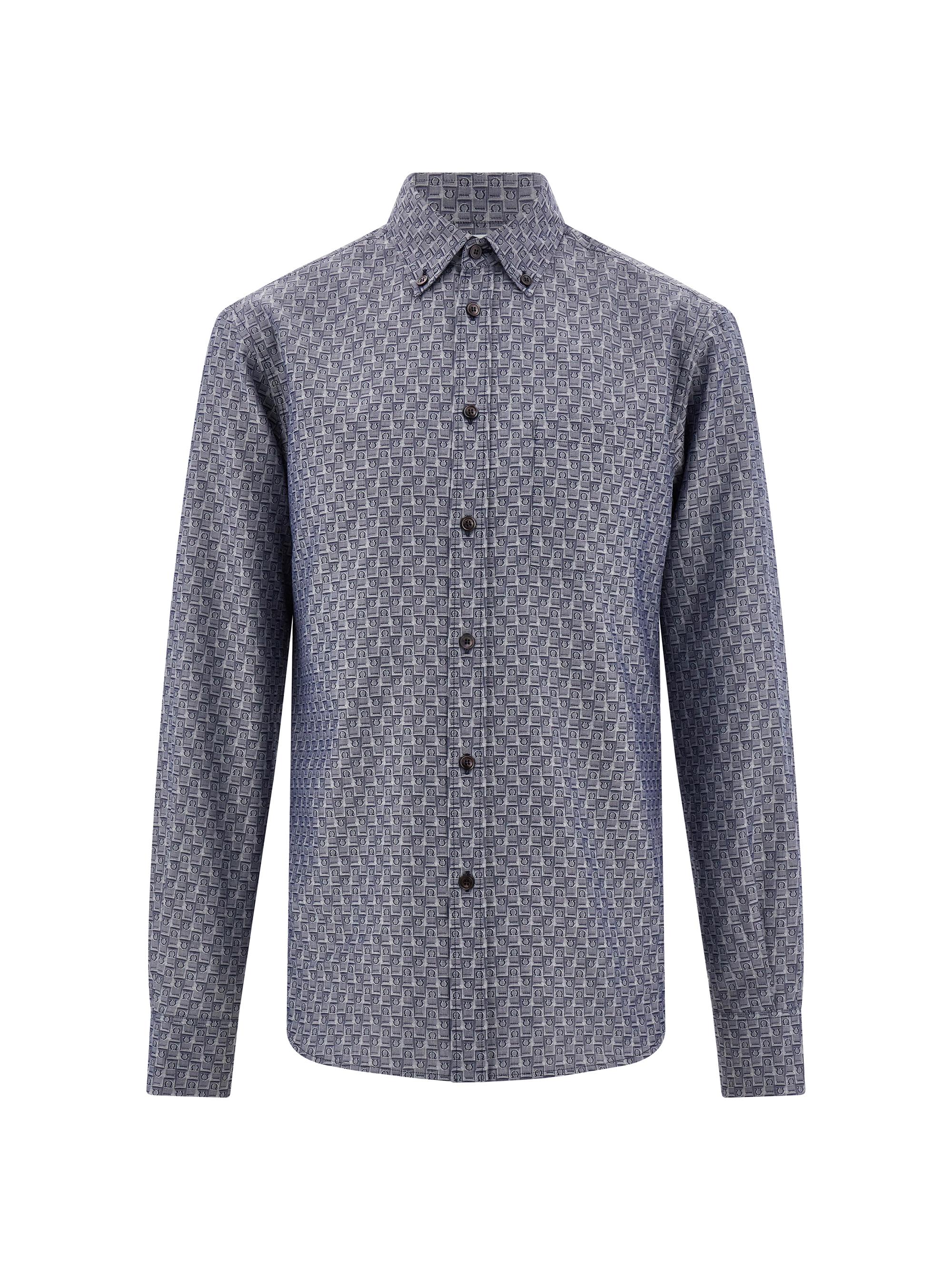 FERRAGAMO Men's Geometric Gancini Cotton Button-Down Shirt - New Navy
