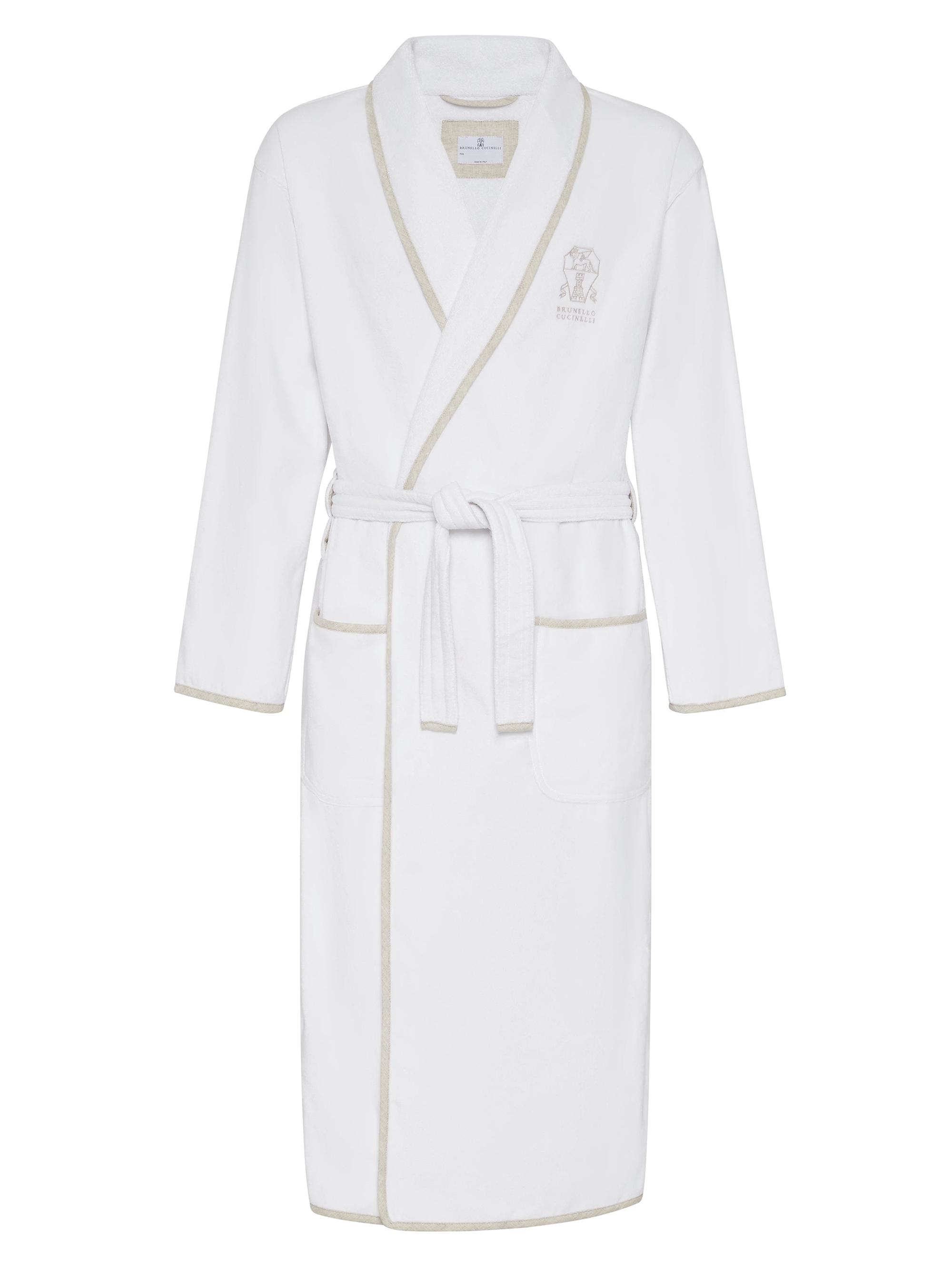 Brunello Cucinelli Women's Cotton Terrycloth Bathrobe with Linen Trims - White