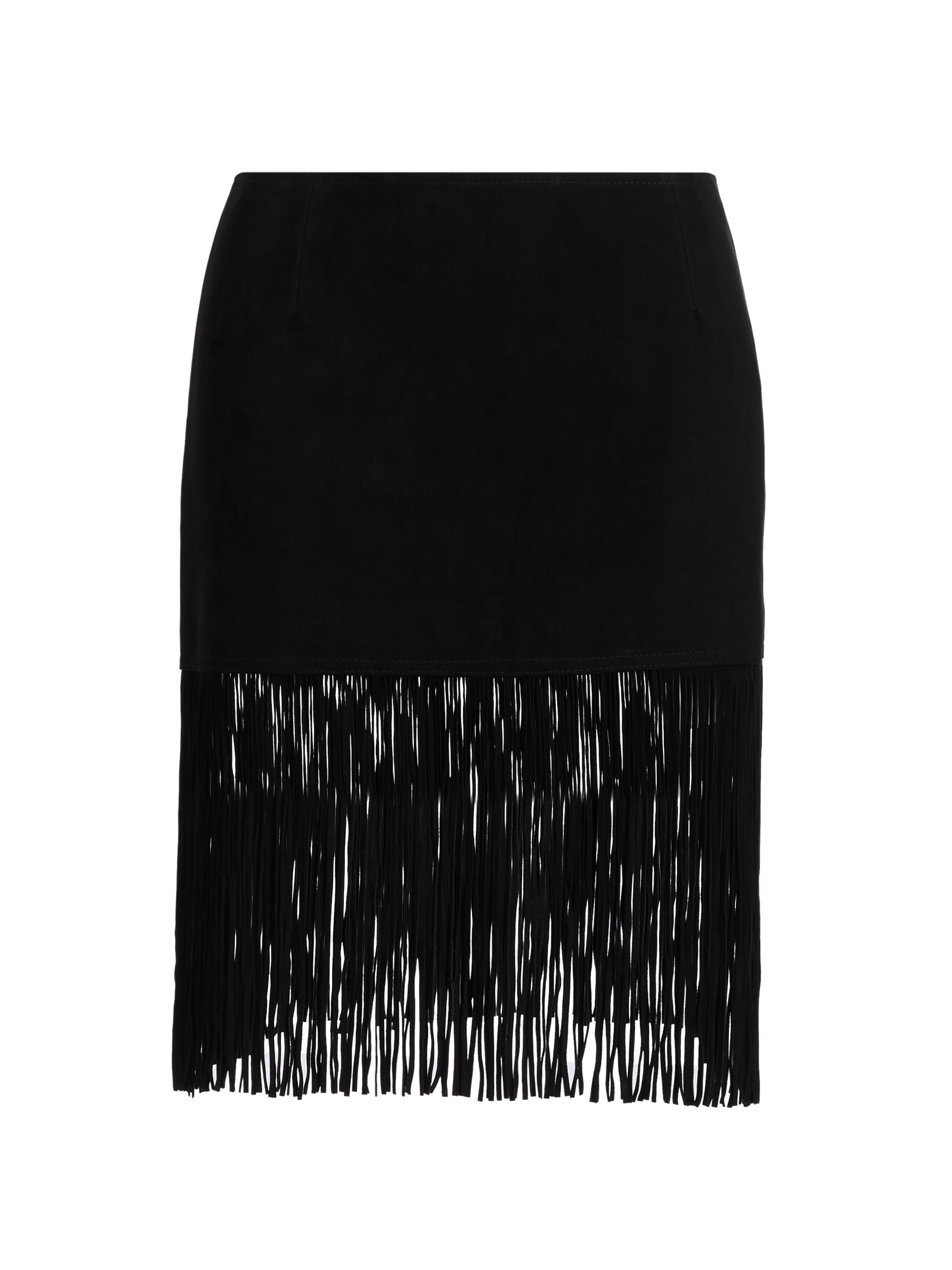 FRAME Women's Saddle Leather Fringe Miniskirt - Black
